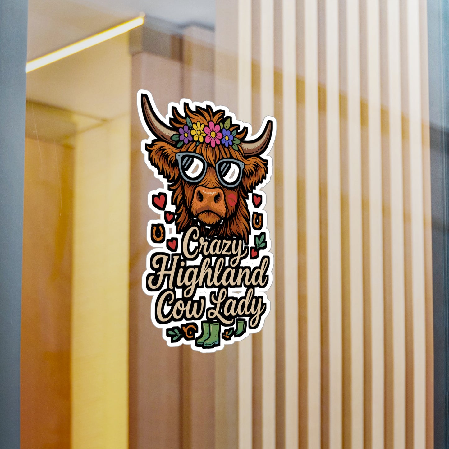 Crazy Highland Cow Lady – Highland Cow Sticker for Laptop, Water Bottle & Farm Animal Lover Gifts