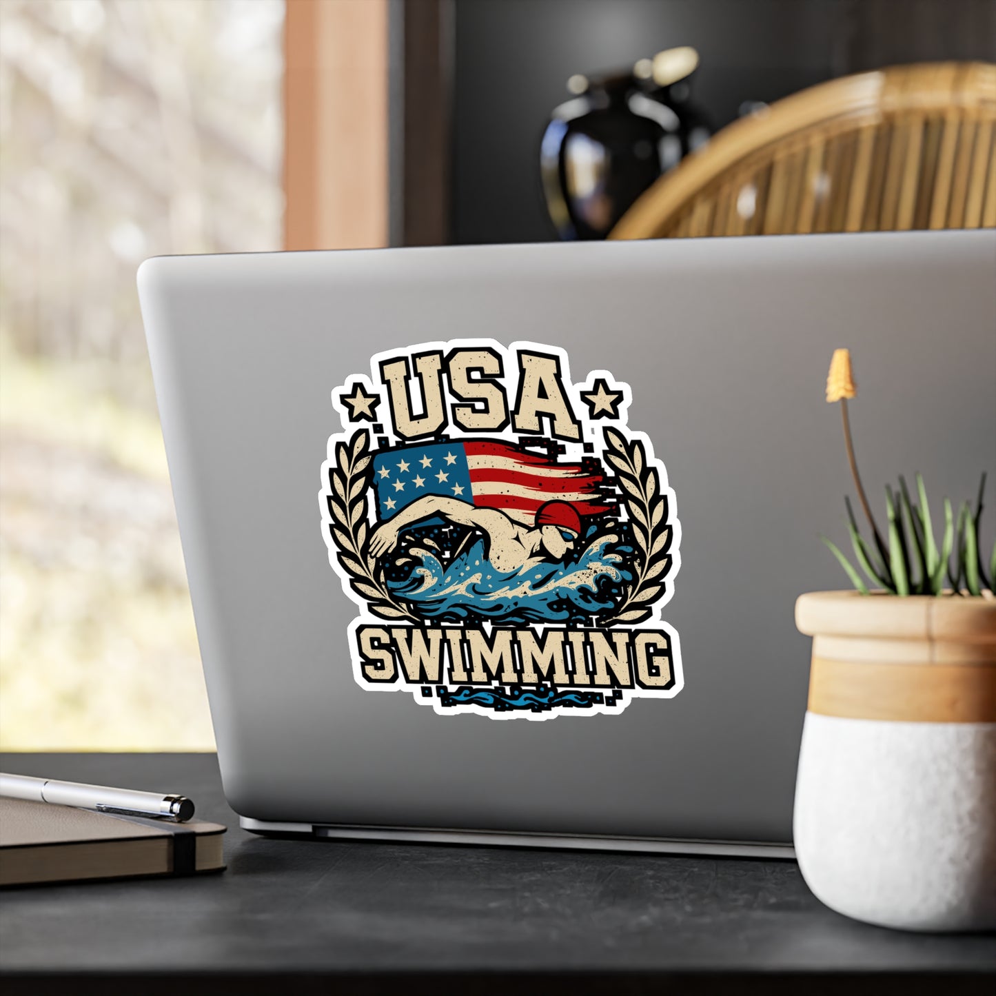 USA Swimming - Swimming Sticker for Laptop, Water Bottle - Gift for Swimmers, Swim Team, Athletes