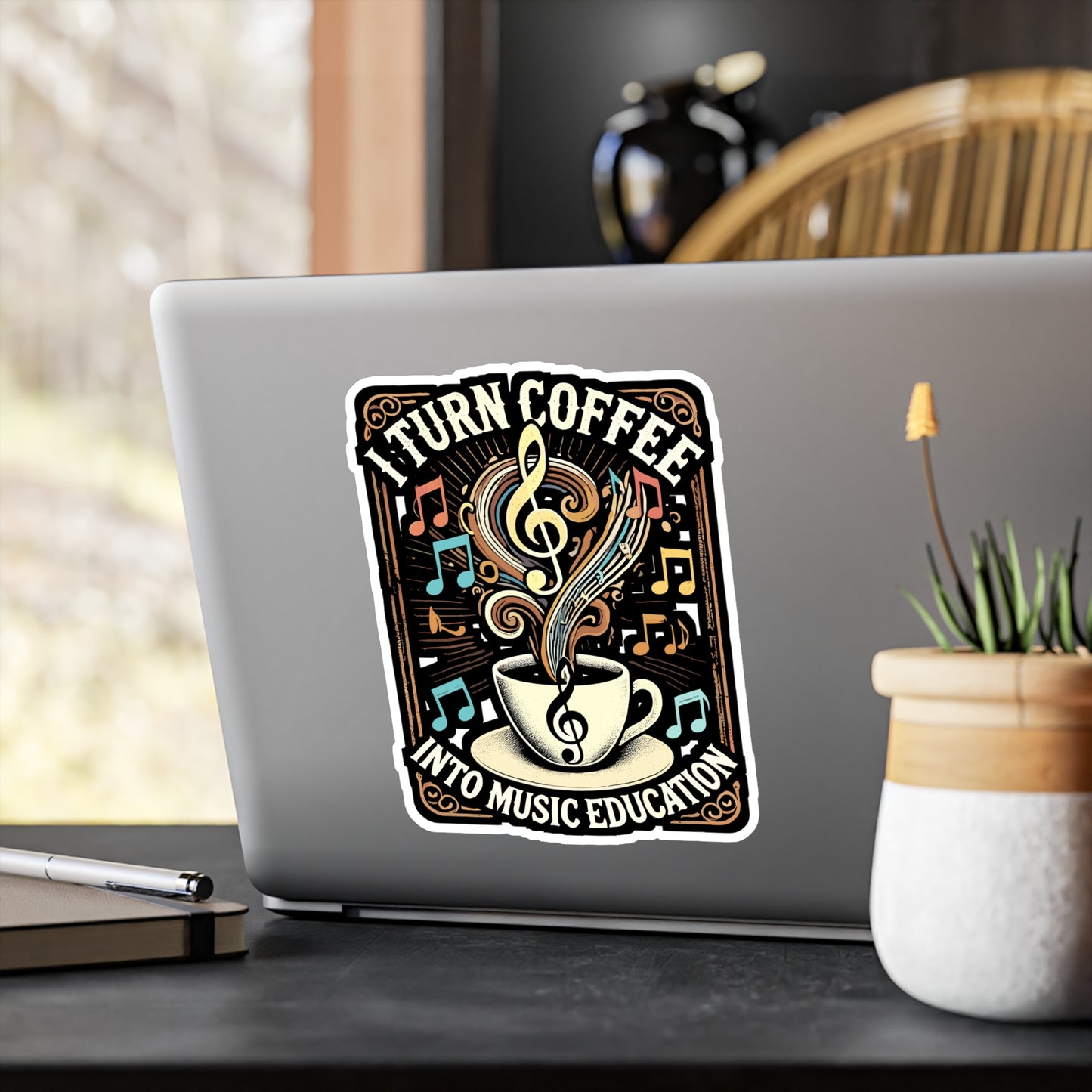 I Turn Coffee Into Music Education - Music Sticker for Laptop Sticker. Water Bottle Sticker, Vinyl Music education Decal - Music Gift