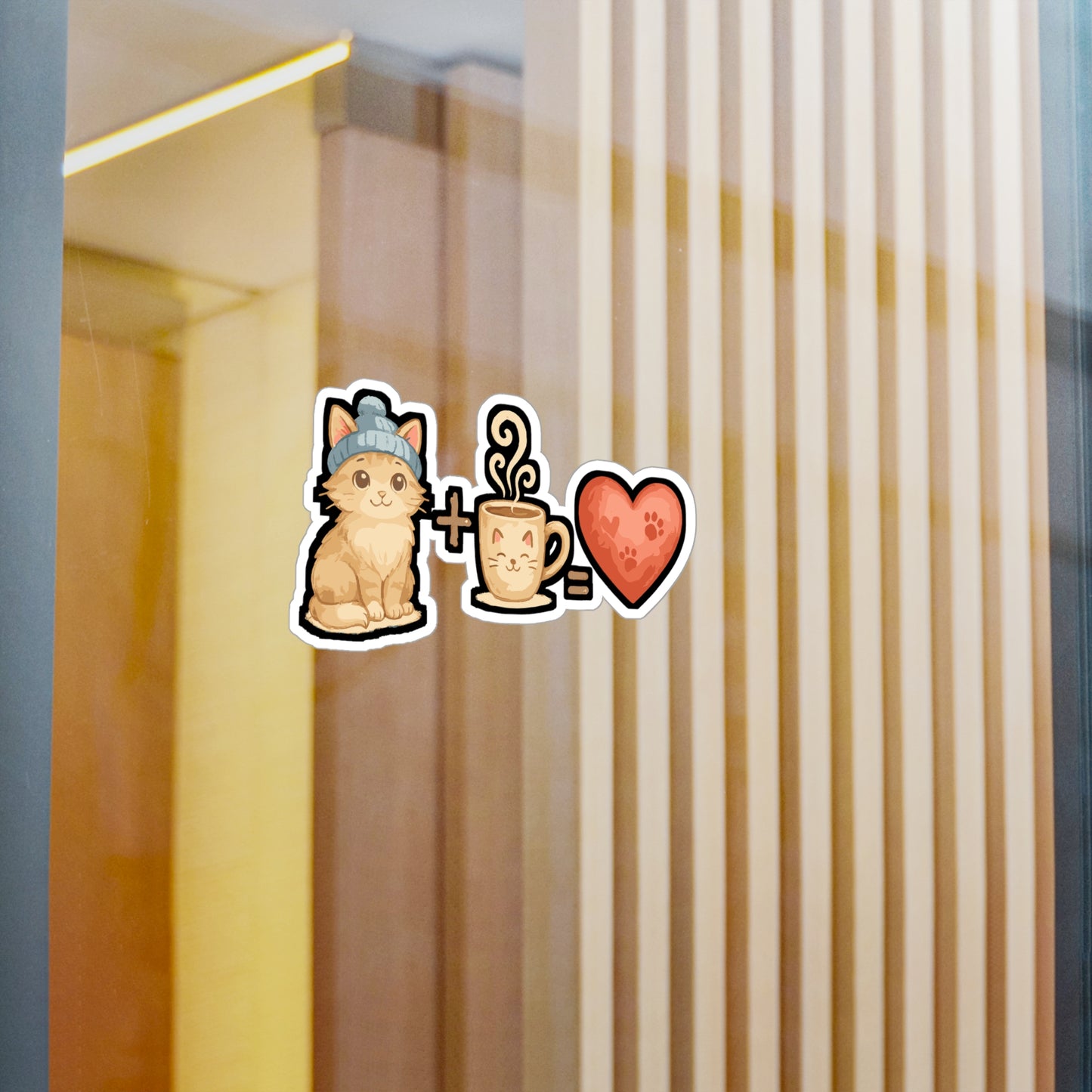 Cat plus Coffee is equal to Heart - Cat Sticker for Laptop, Water Bottle - Gift for Pet Lovers, Coffee Fans