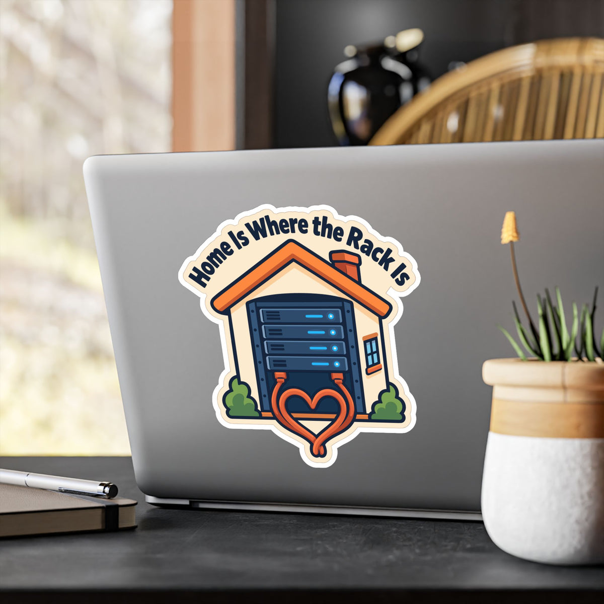 tech Sticker - Home Is Where The Rack Is - Reboot Button Bandage decals for Laptop and Water Bottle