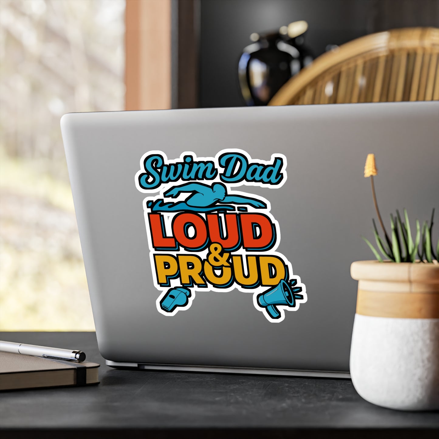 Swim Dad Loud & Proud – Swimming Sticker for Laptop, Water Bottle & Vinyl Decal | Mermaid Swim Gift