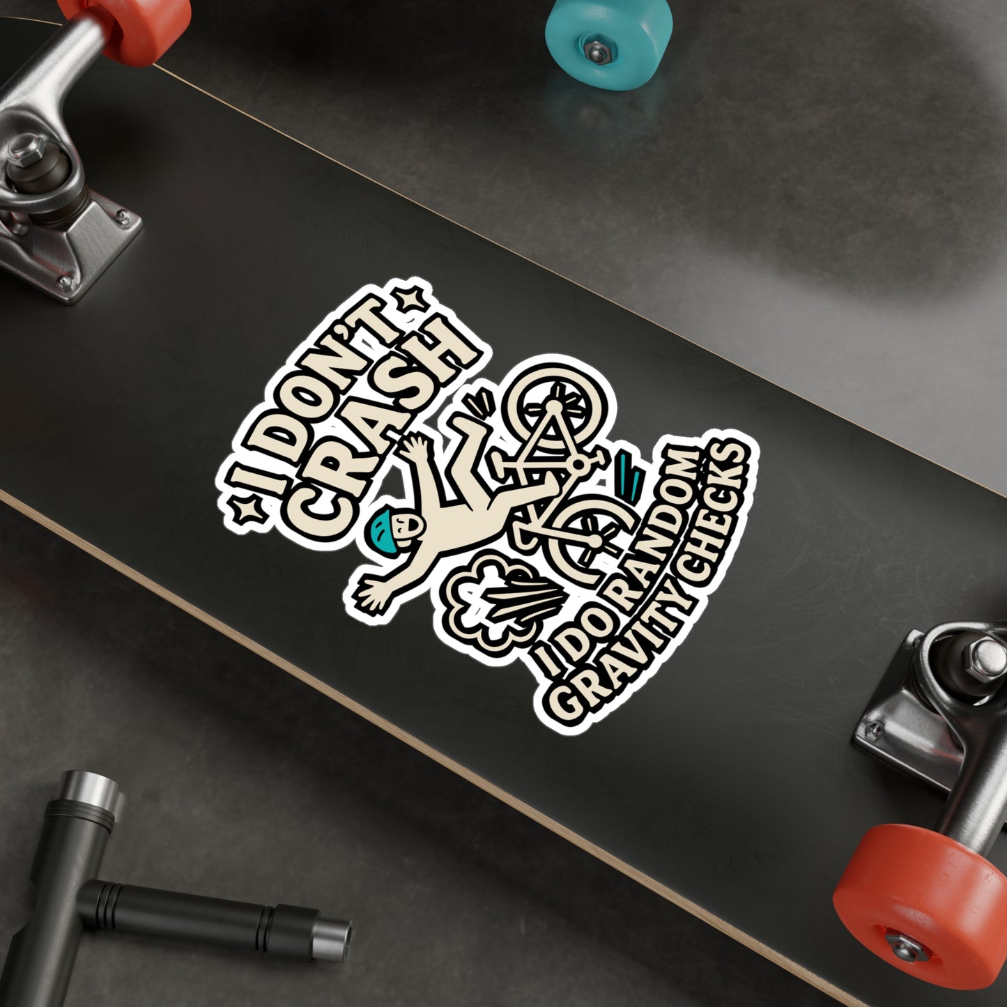 I Don't Crash I Do Random Gravity Checks – Funny Cycling Sticker for Laptop or Water Bottle | Vinyl Biker Decal, Cyclist Gift Idea