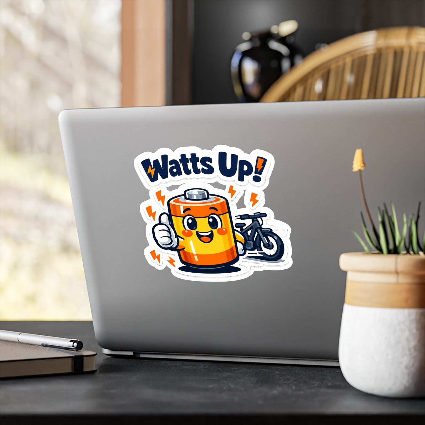E-Bike Sticker "Watts Up!" Funny Electric Bike Decals for E Cycling, E Cyclist – Waterproof Vinyl for Laptop, Water Bottle