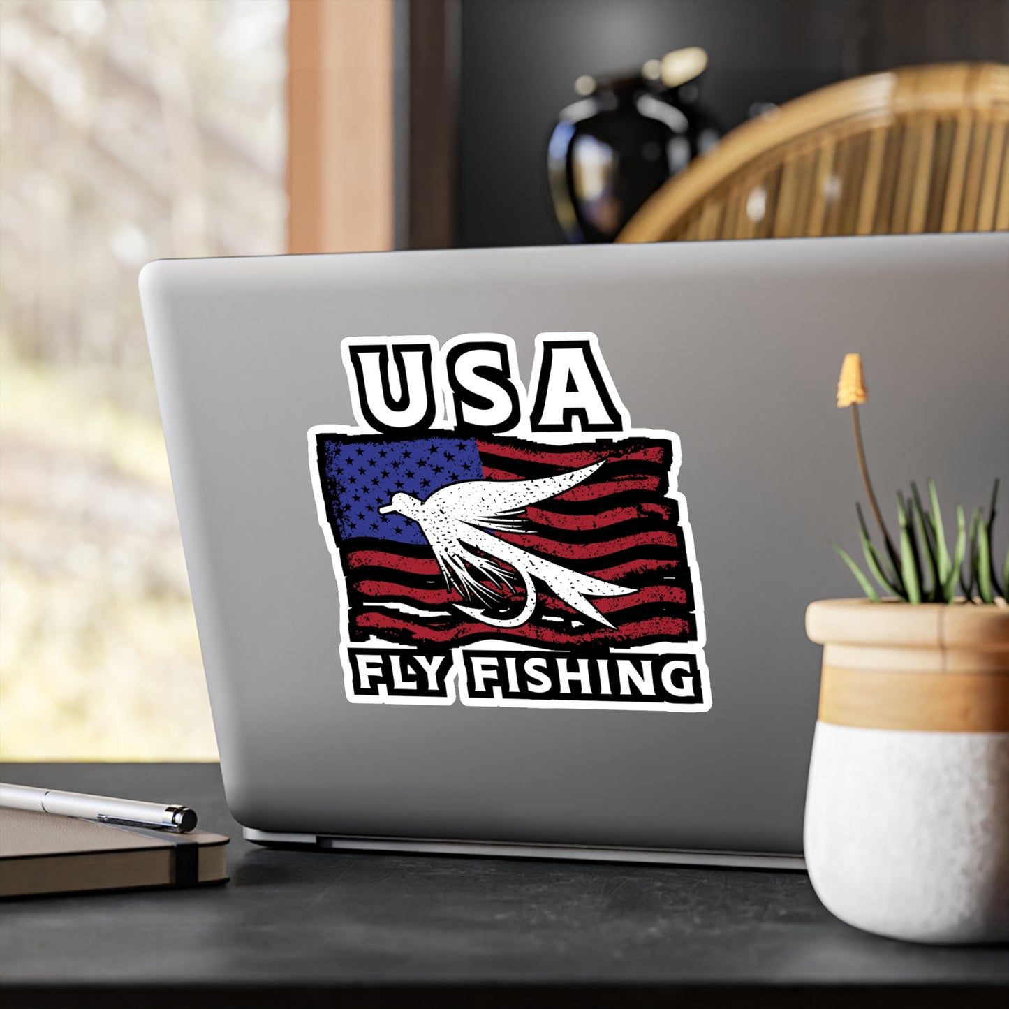 USA Fly Fishing | Fishing Sticker | Angling Decals | Lake Laptop Sticker | Fishing Gift | Angling Gift