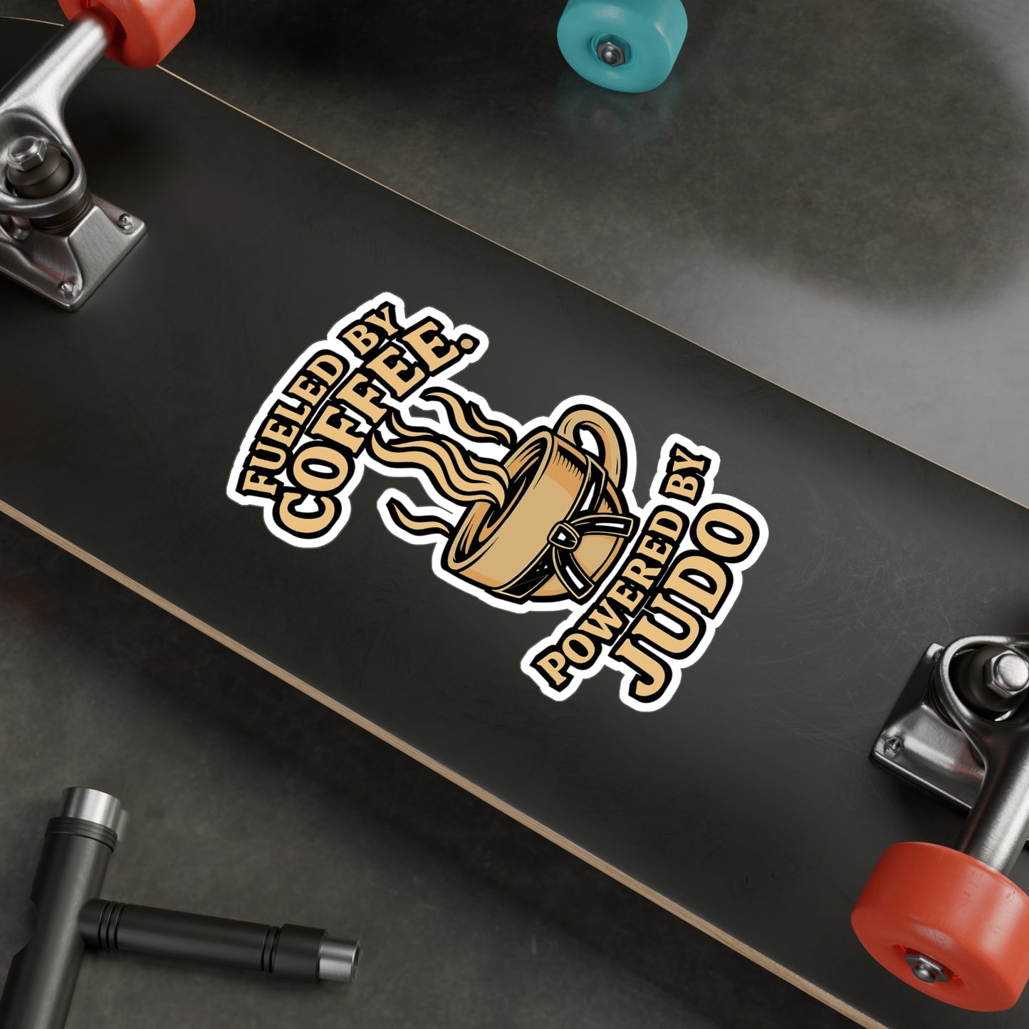 Fueled by Coffee Powered by Judo – Martial Arts Sticker for Laptop or Water Bottle | Vinyl Korean Decal, Funny Sports Gift