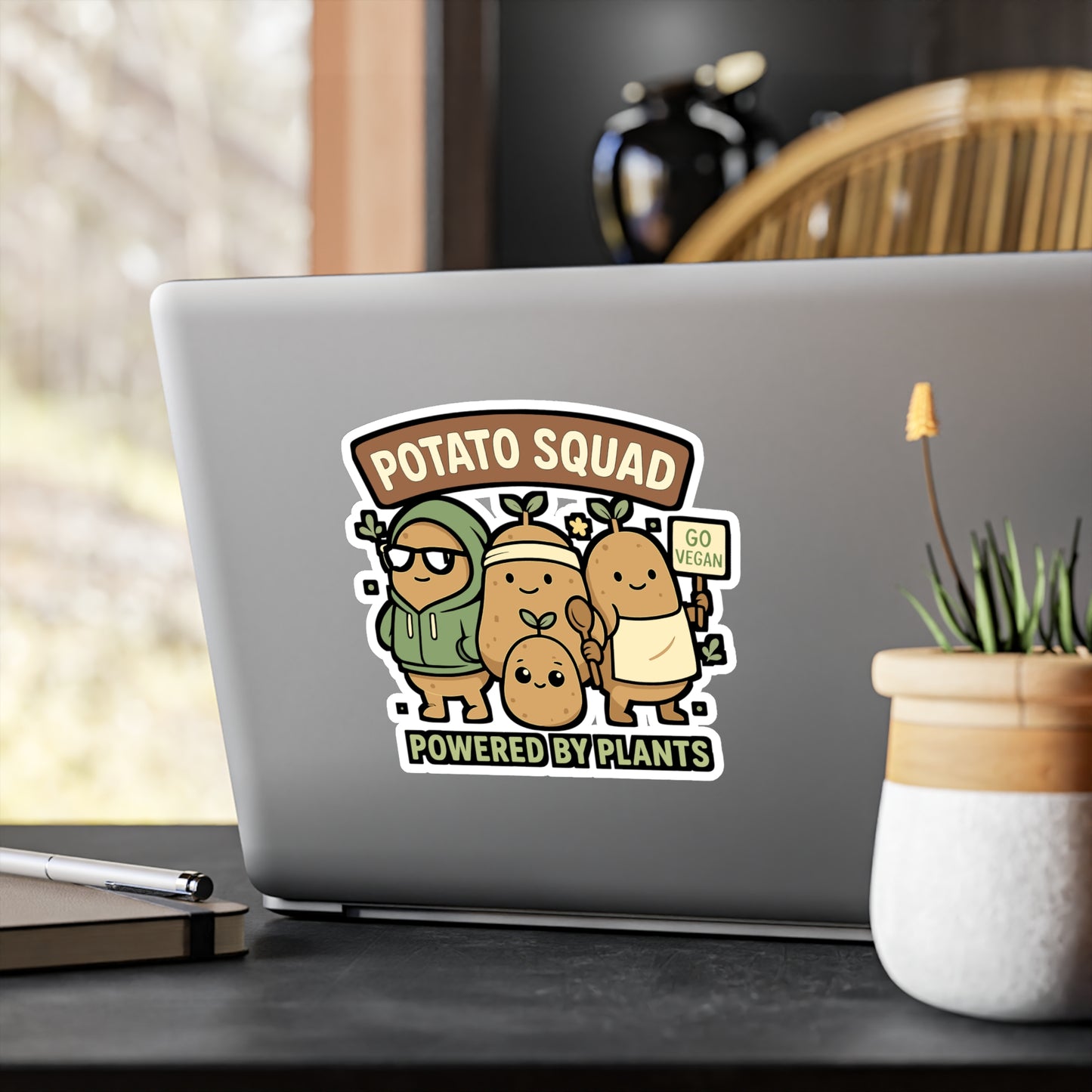 Vegan Sticker "Potato Squad" – Fun Potato and Vegetarian Decals for Laptop or Water Bottle, Waterproof Vinyl, Perfect for Veganism Fans