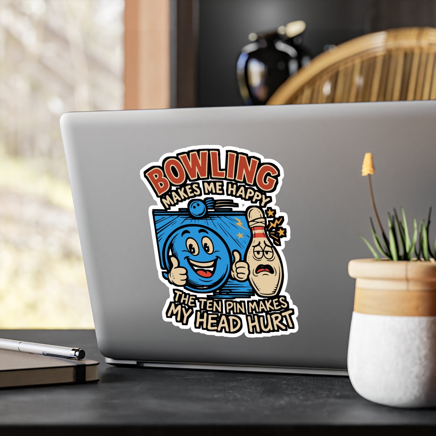 Bowling Makes Me Happy – Funny Ten Pin Sticker for Laptop or Water Bottle | Vinyl Bowling Decal & Gift