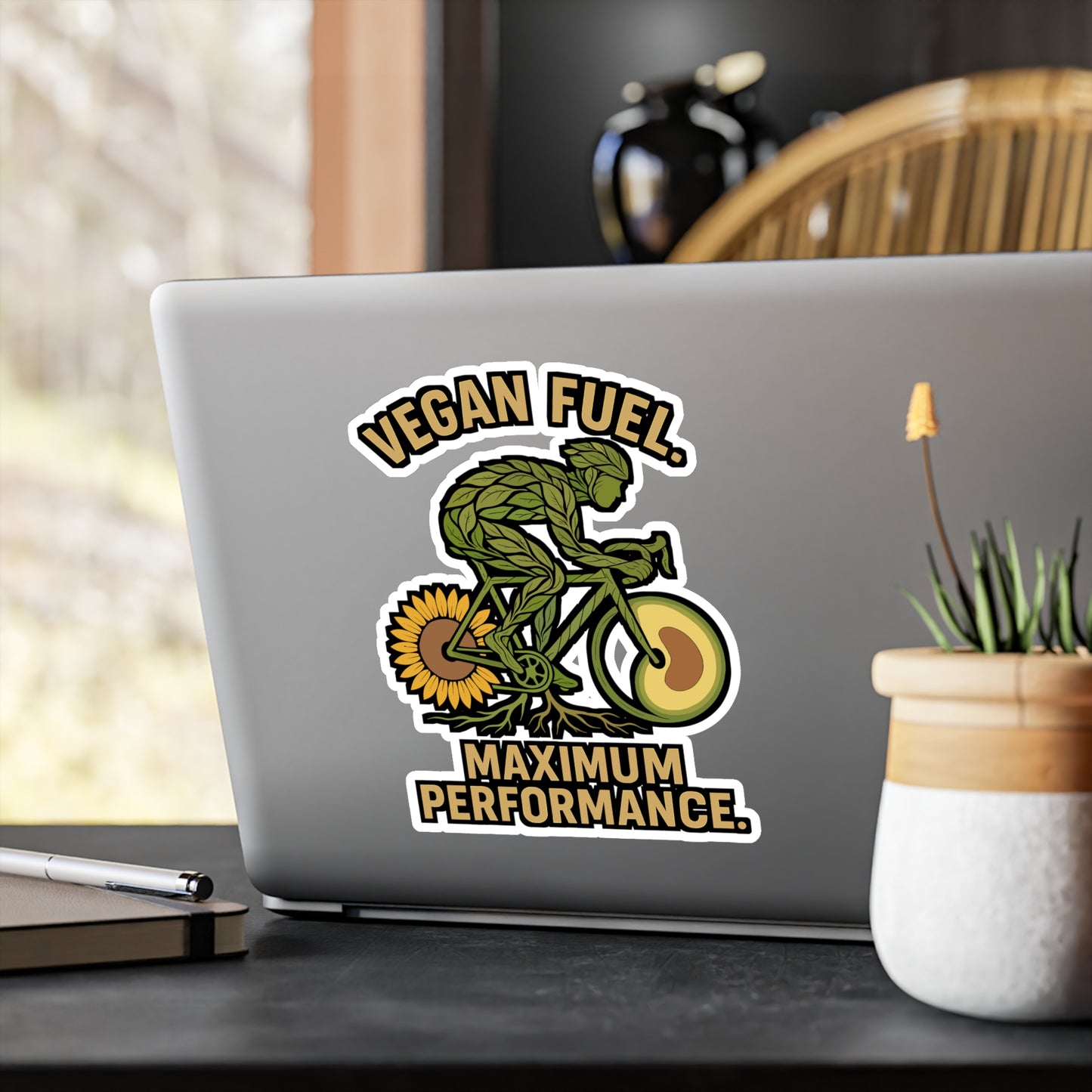 Vegan Fuel. Maximum Performance – Cycling Sticker for Laptop, Water Bottle or Helmet | Vinyl Vegan Decal & Eco Gift for Bikers