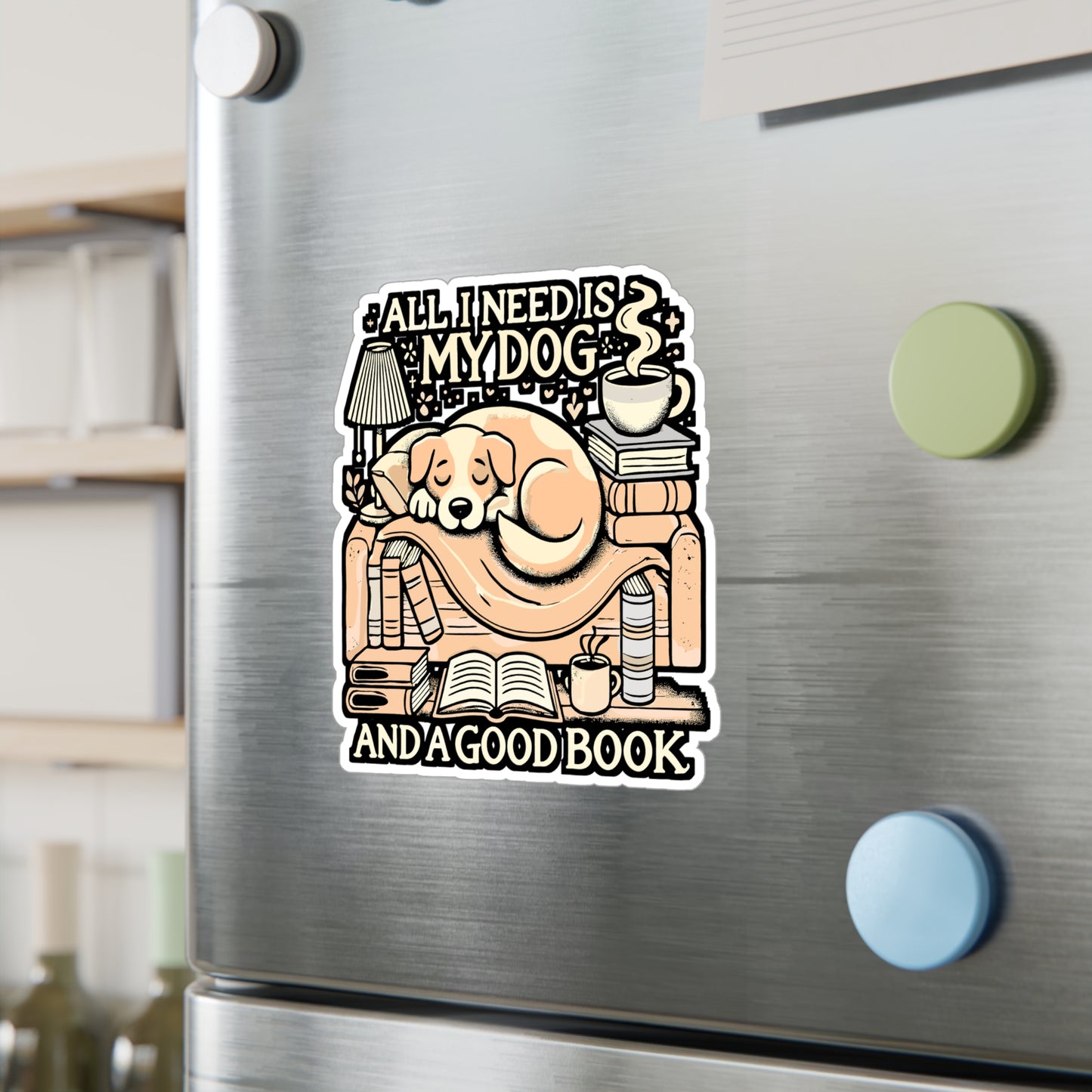 All I Need Is My Dog and a Good Book – Vinyl Sticker for Laptop, Water Bottle or Car | Dog Lover & Book Lover Gift