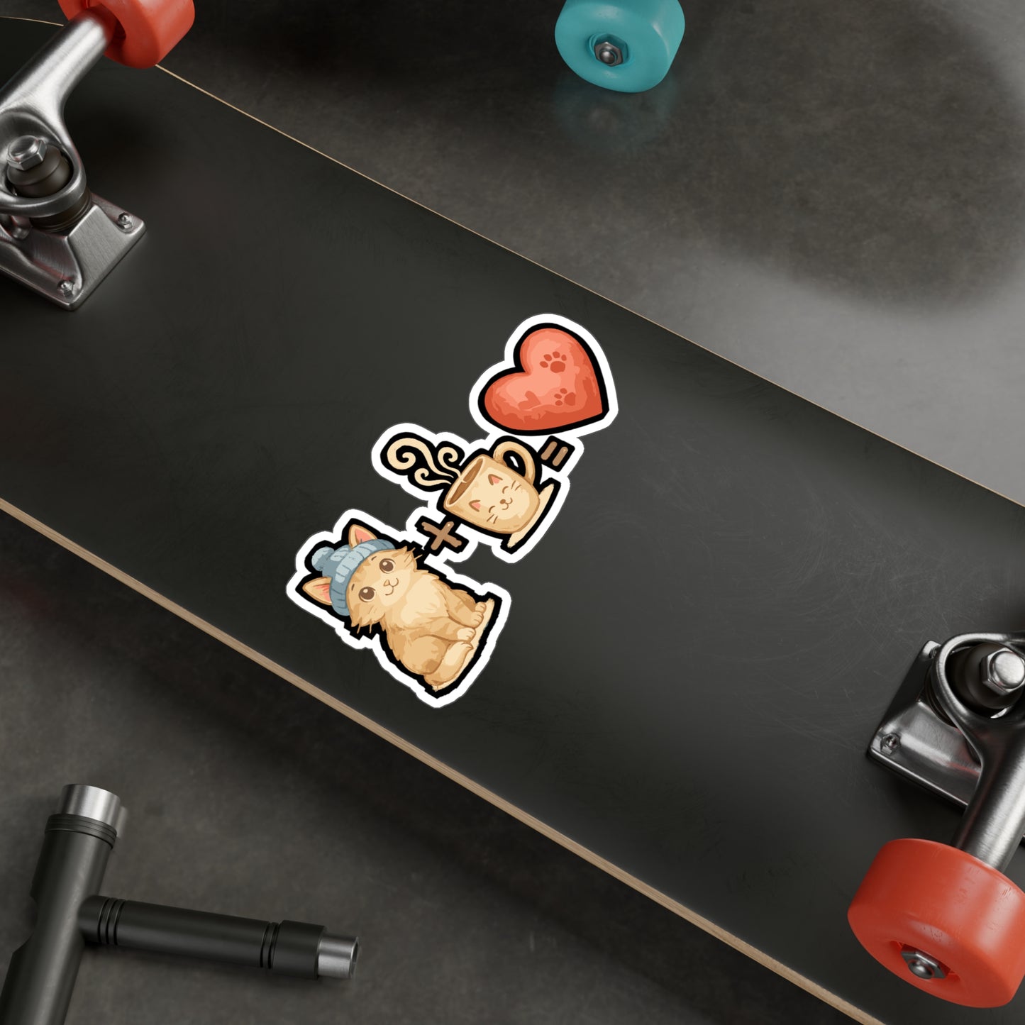 Cat plus Coffee is equal to Heart - Cat Sticker for Laptop, Water Bottle - Gift for Pet Lovers, Coffee Fans