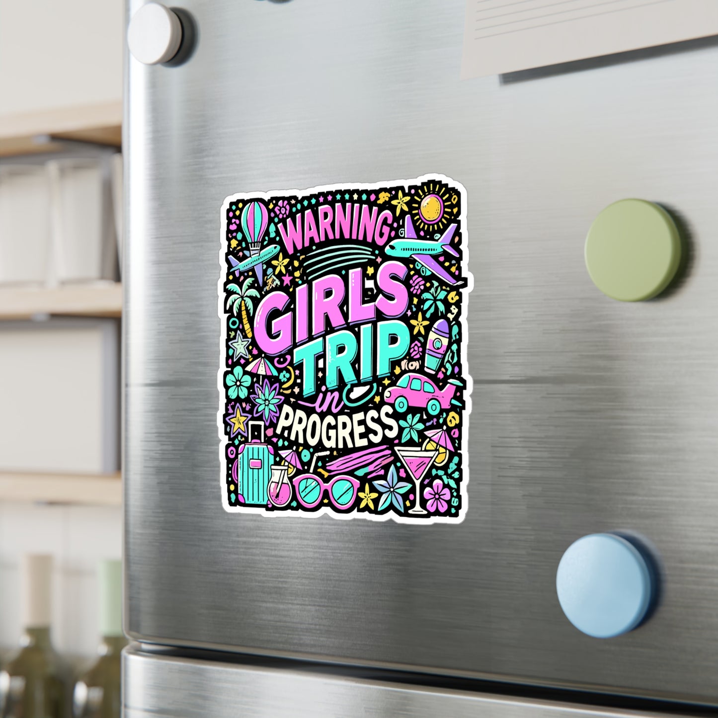 Warning: Girls Trip In Progress – Vinyl Sticker for Laptop or Water Bottle | Fun Travel Gift for Women