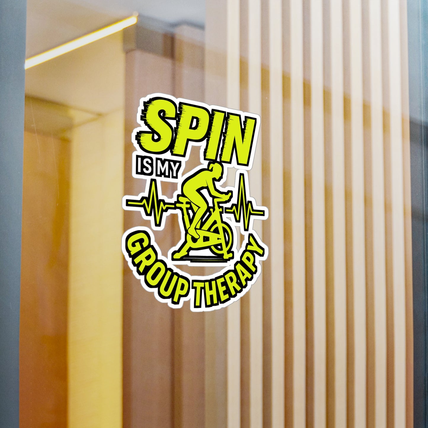 Spin Is My Group Therapy – Vinyl Sticker for Laptop, Water Bottle & Bike | Funny Cycling Gift, Spin Class Decor