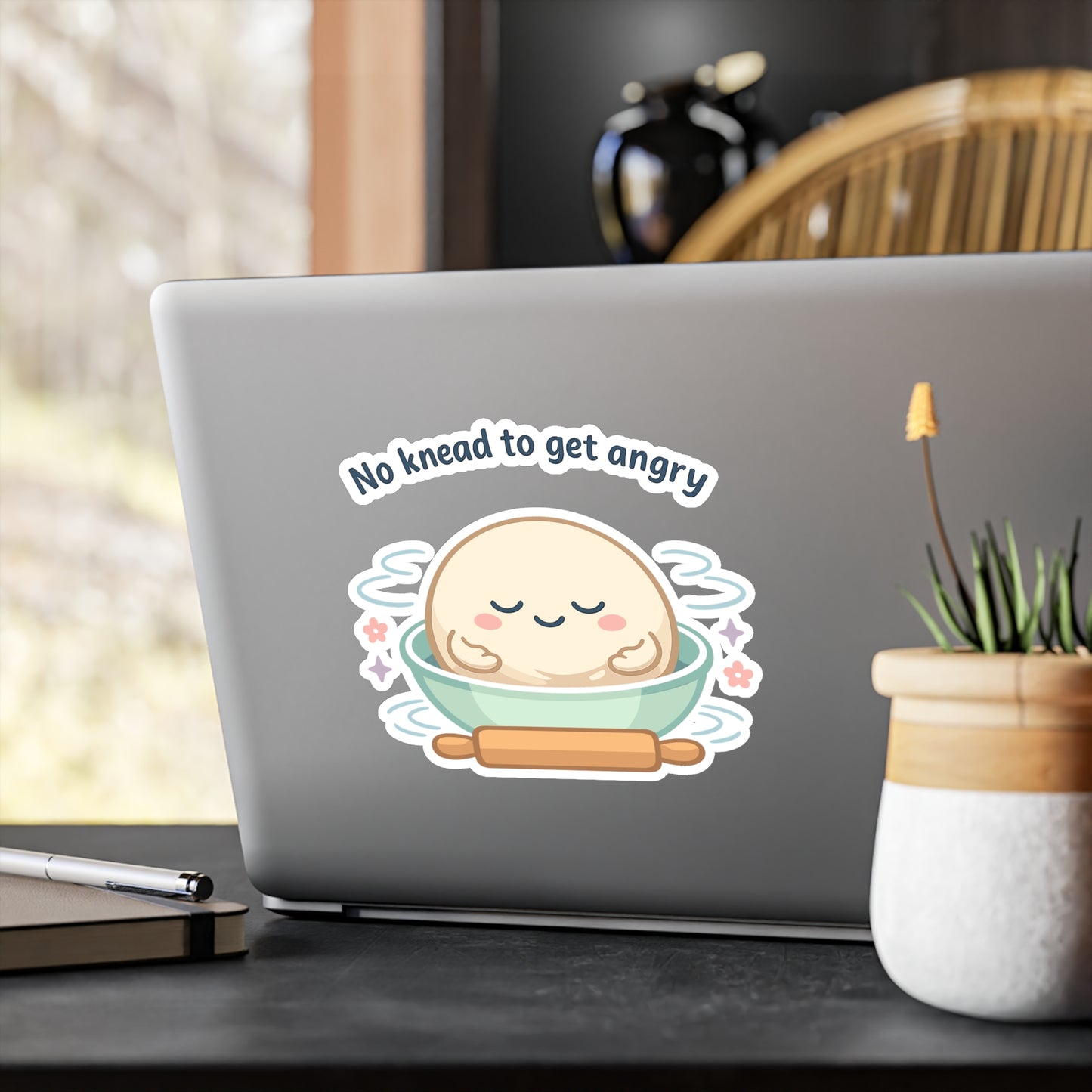 Baking Sticker 'No knead to get angry' funny sourdough baker soggy dough humor waterproof vinyl decals for Laptop Water Bottle