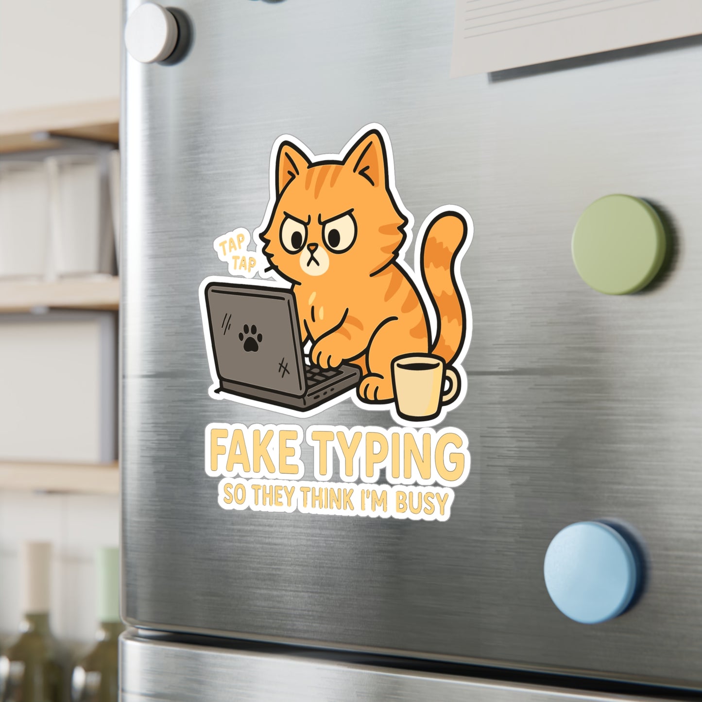 Cat Sticker - "Fake Typing So They Think Im Busy" Funny Cat Decals for Laptop or Water Bottle, Vinyl Procrastination Distraction Gift, Remote Work