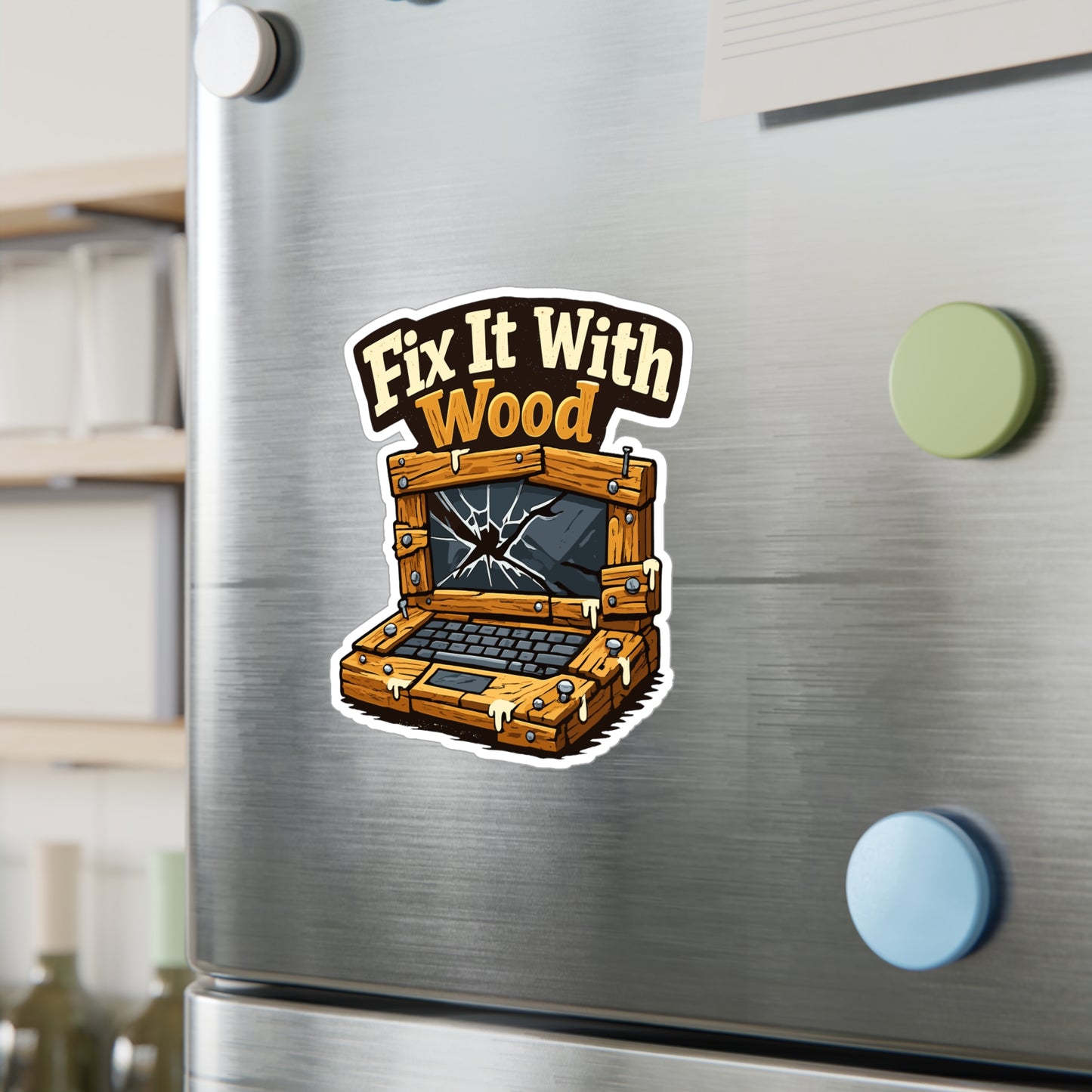 Carpenter Sticker Fix It With Wood Funny Woodworker Decals, Waterproof Vinyl for Laptop Water Bottle