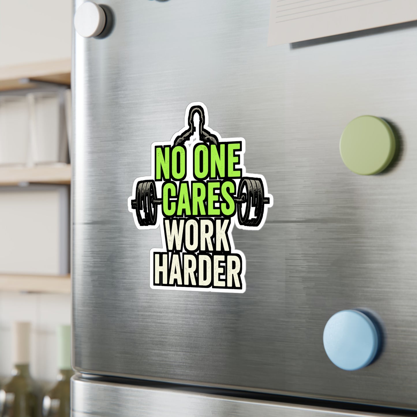 Workout Sticker – "No One Cares Work Harder" Vinyl Decals for Laptop or Water Bottle, Leg-Day, Dumbbells & Weightlifting, Waterproof Fitness Motivation
