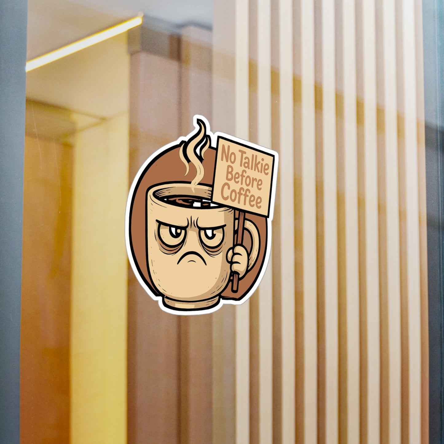 Coffee Sticker "No Talkie Before Coffee" Decal for Introvert or Grumpy Caffeine Lovers, Waterproof Vinyl for Laptop, Water Bottle