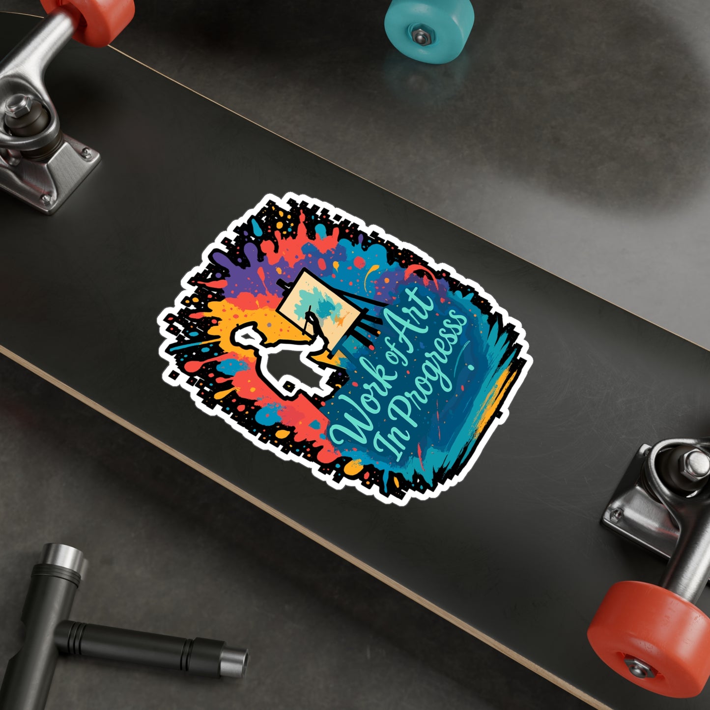 Work of Art In Progress - Painter Sticker for Laptop, Water Bottle - Artist Gift Idea for Creative Adults & Students