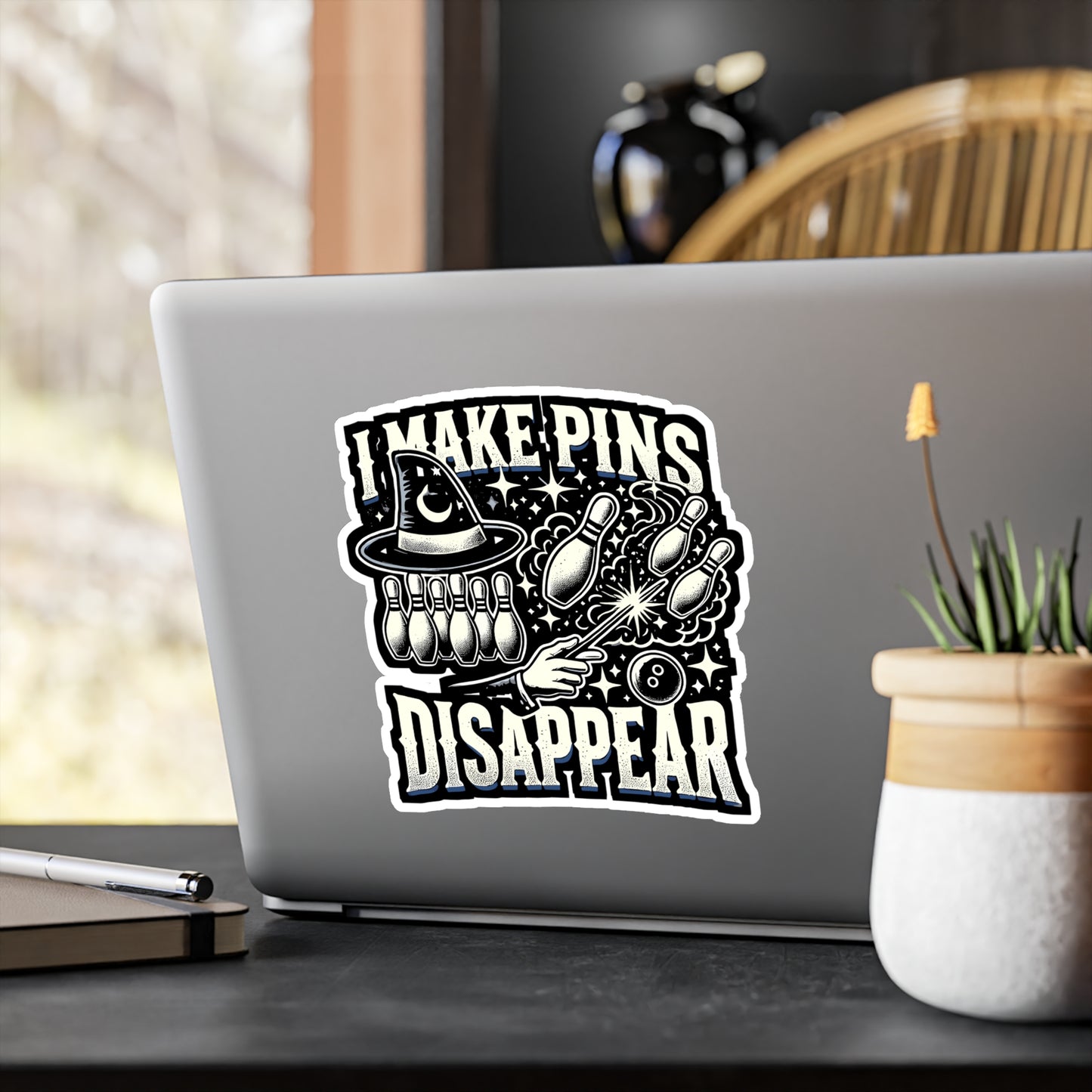 I Make Pins Disappear - Bowling Sticker for Laptop Sticker. Water Bottle Sticker, Vinyl Magician Decal - Bowling Gift