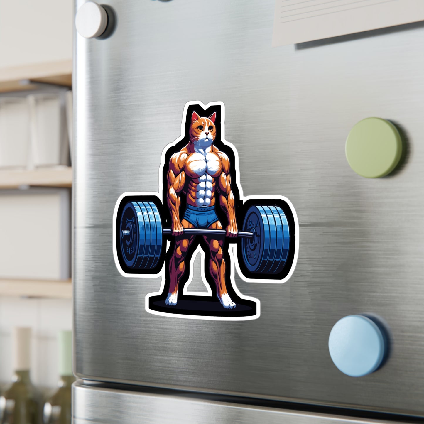 Deadlift Cat Bodybuilding - Weightlifting Sticker for Laptop Sticker. Water Bottle Sticker, Vinyl Muscles Decal - Weightlifting Gift
