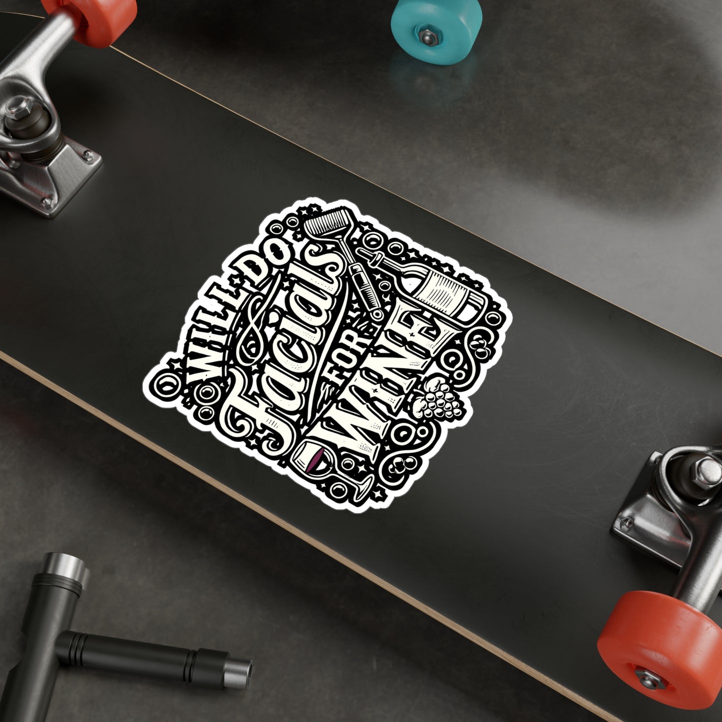 Will Do Facials For Wine - Facials Sticker for Laptop Sticker. Water Bottle Sticker, Vinyl Esthetician Decal - Facials Gift