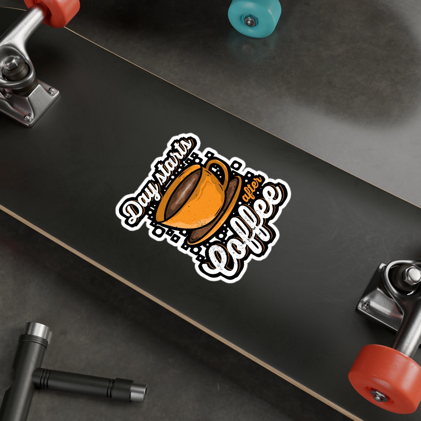 Day starts after Coffee - Coffee Sticker for Laptop Sticker. Water Bottle Sticker, Vinyl Cappuccino Decal - Coffee Gift