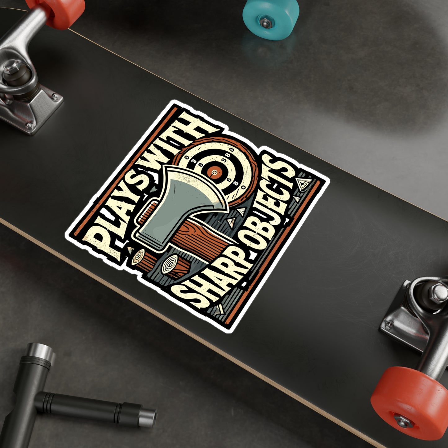 Plays With Sharp Objects - Axe throwing Sticker for Laptop Sticker. Water Bottle Sticker, Vinyl Adventure Decal - Axe throwing Gift