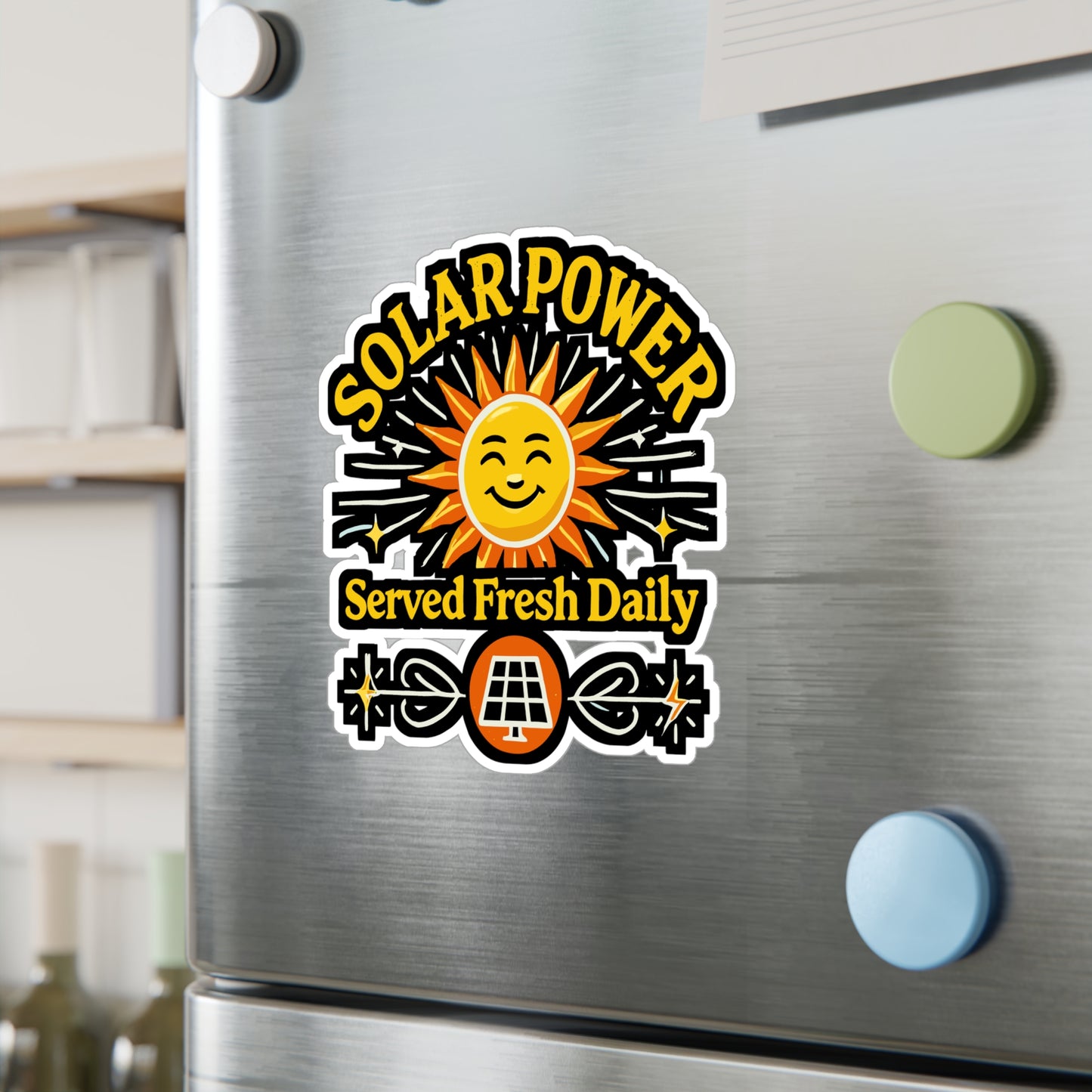 Solar Power Served Fresh Daily - Solar power Sticker for Laptop Sticker. Water Bottle Sticker, Vinyl Renewable energy Decal - Solar power Gift