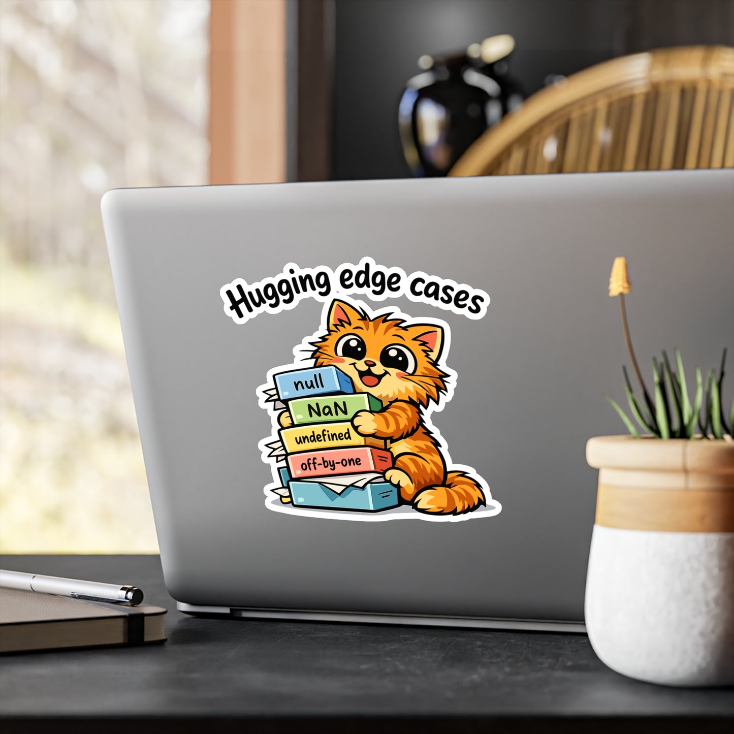 Coding Sticker Hugging Edge Cases Funny Programmer Source Code Semicolon Vinyl Waterproof Sticker Decals for Laptop Water Bottle