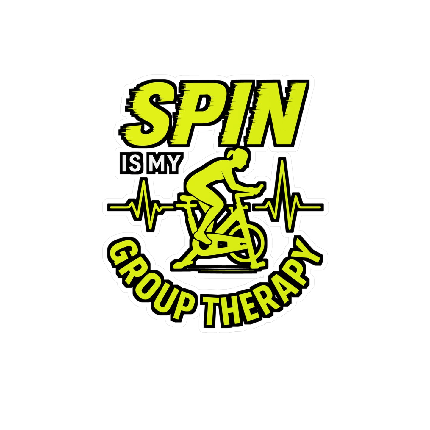 Spin Is My Group Therapy – Vinyl Sticker for Laptop, Water Bottle & Bike | Funny Cycling Gift, Spin Class Decor