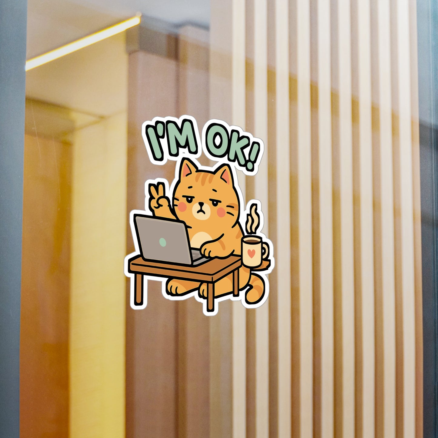 Cat Sticker – "I'm Ok" Cute Burnout Exhaustion Decals for Laptop, Water Bottle – Overwhelmed Cat Vinyl, Waterproof, Funny Gift