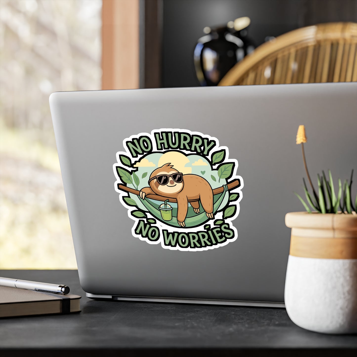 Sloth Sticker – No Hurry No Worries Decals for Laptop, Bed, or Water Bottle | Cute Sleepy Sloth Design, Waterproof Vinyl Sheets