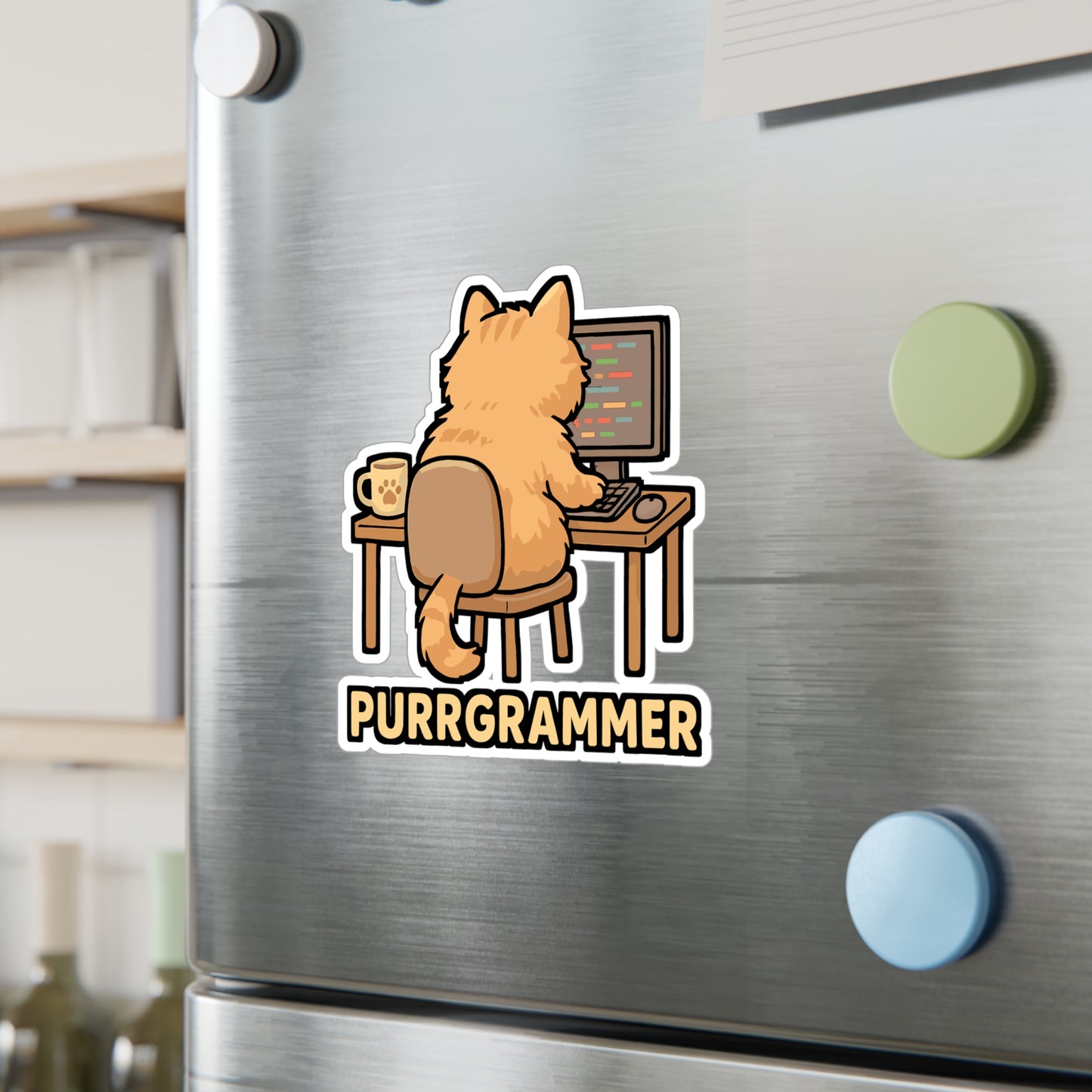 Cat Sticker – Purrgrammer Decals for Coding Developers, Cute Feline Vinyl Waterproof Stickers for Laptops, Water Bottles