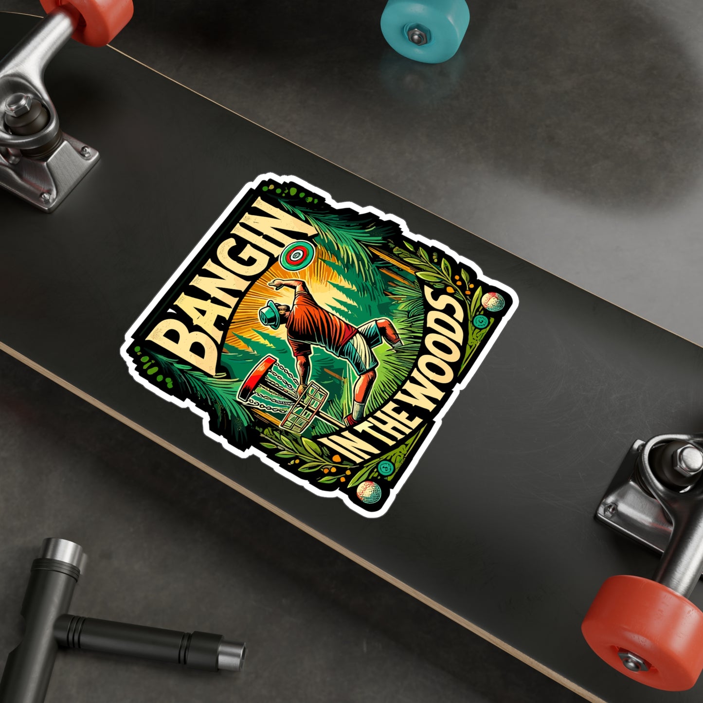 Bangin In The Woods - Disc golf Sticker for Laptop Sticker. Water Bottle Sticker, Vinyl Frisbee golf Decal - Disc golf Gift