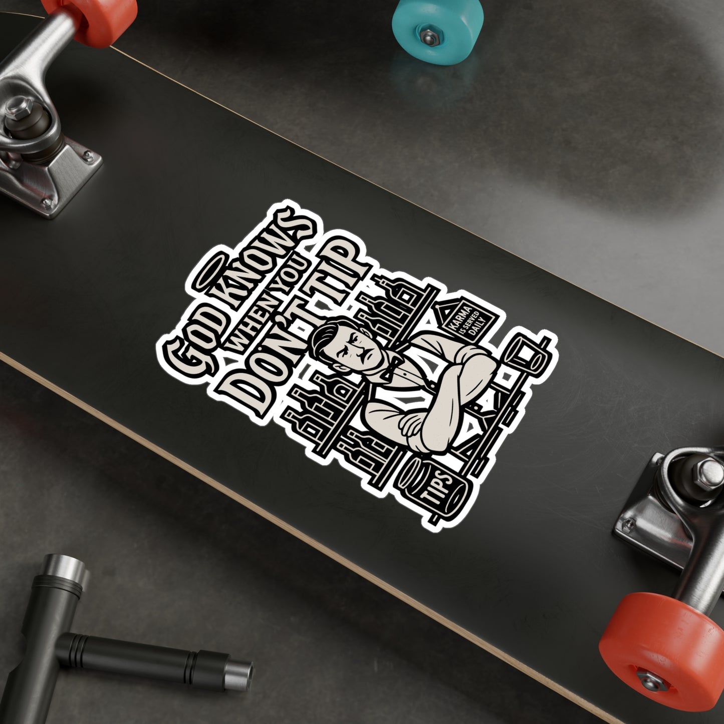 God Knows When You Don't Tip – Bartender Sticker for Laptop or Water Bottle | Funny Service Industry Decal Gift