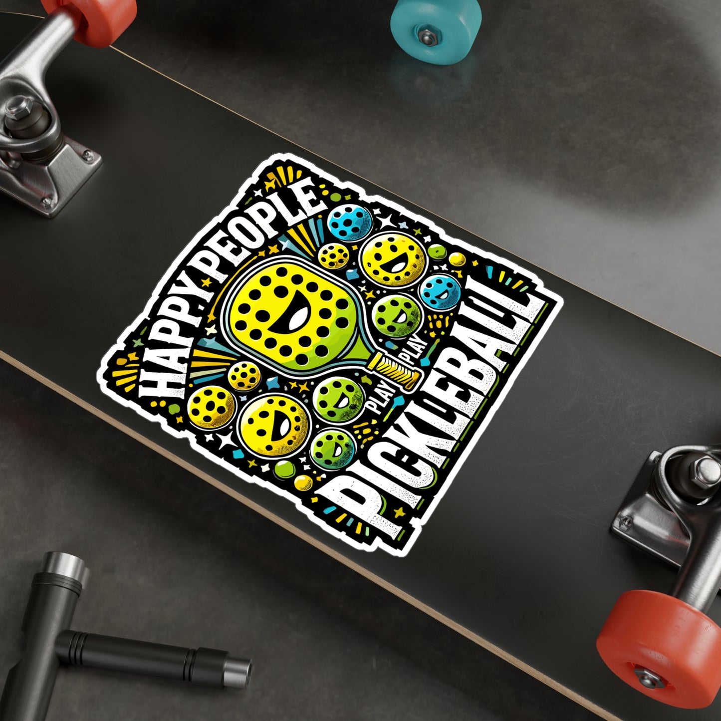Happy People Play Pickleball - Pickleball Sticker for Laptop Sticker. Water Bottle Sticker, Vinyl Dink Decal - Pickleball Gift