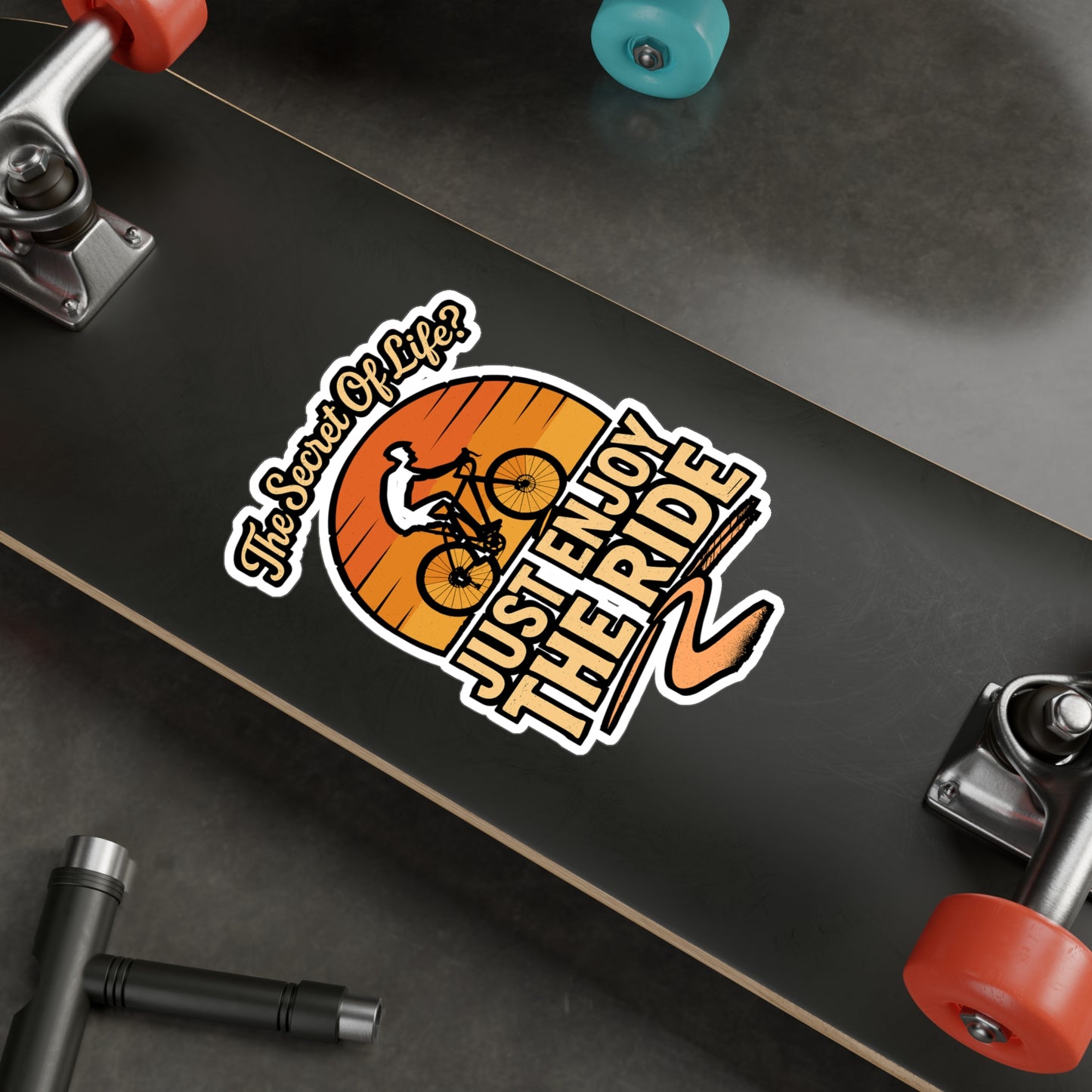 The Secret of Life? Just Enjoy the Ride – Cycling Sticker for Laptop or Water Bottle | Vinyl Chain Decal, Biker Gift, Motivational Quote