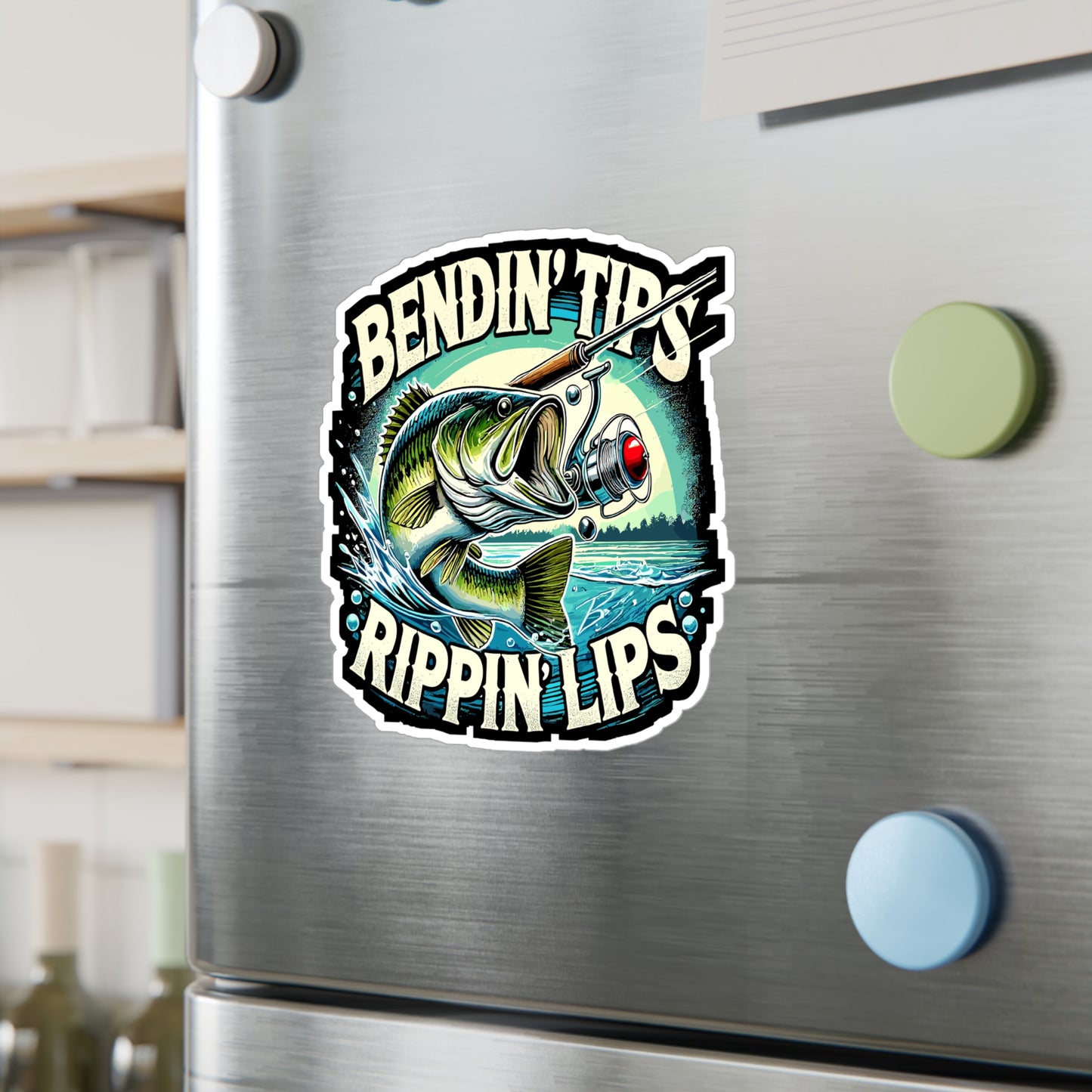 Bendin' Tips Rippin' Lips - Fishing Sticker for Laptop Sticker. Water Bottle Sticker, Vinyl Bass fishing Decal - Fishing Gift