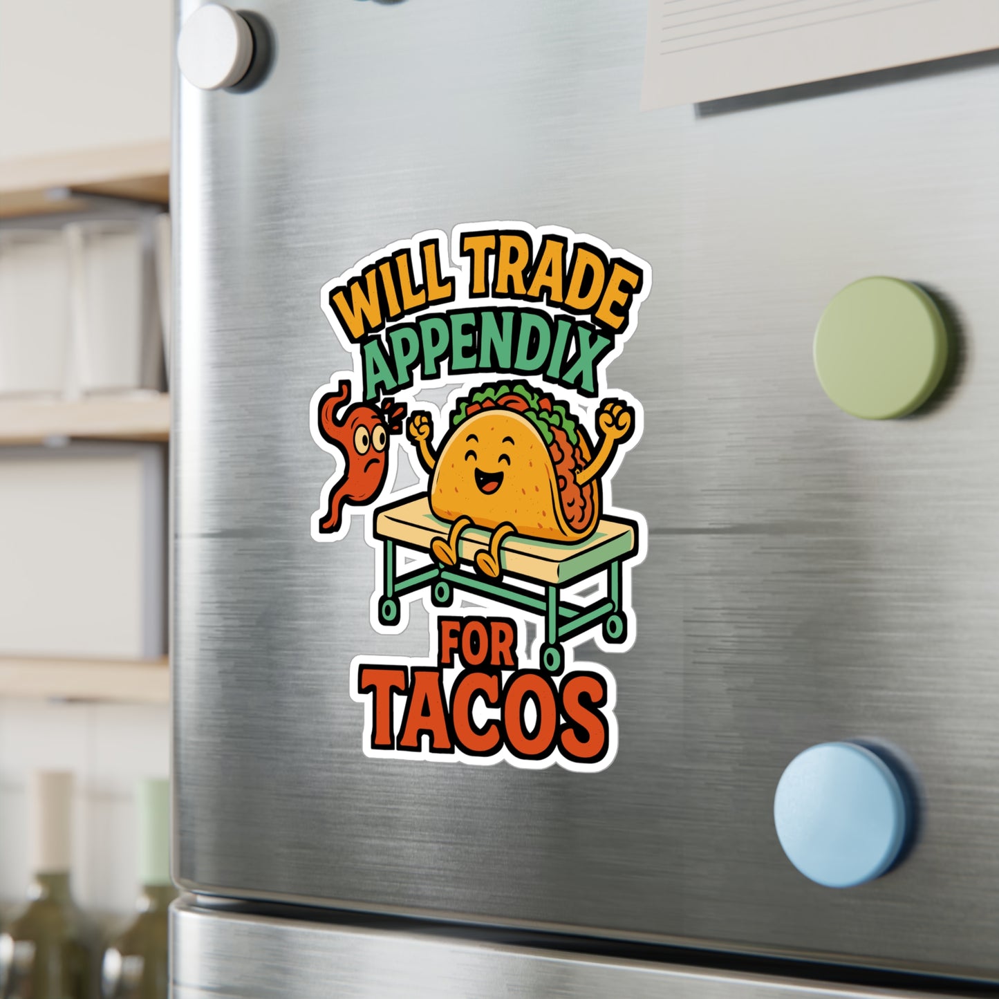 Will Trade Appendix For Tacos – Funny Appendix Sticker for Laptop, Water Bottle & Vinyl Decal | Laparoscopic Gift Idea