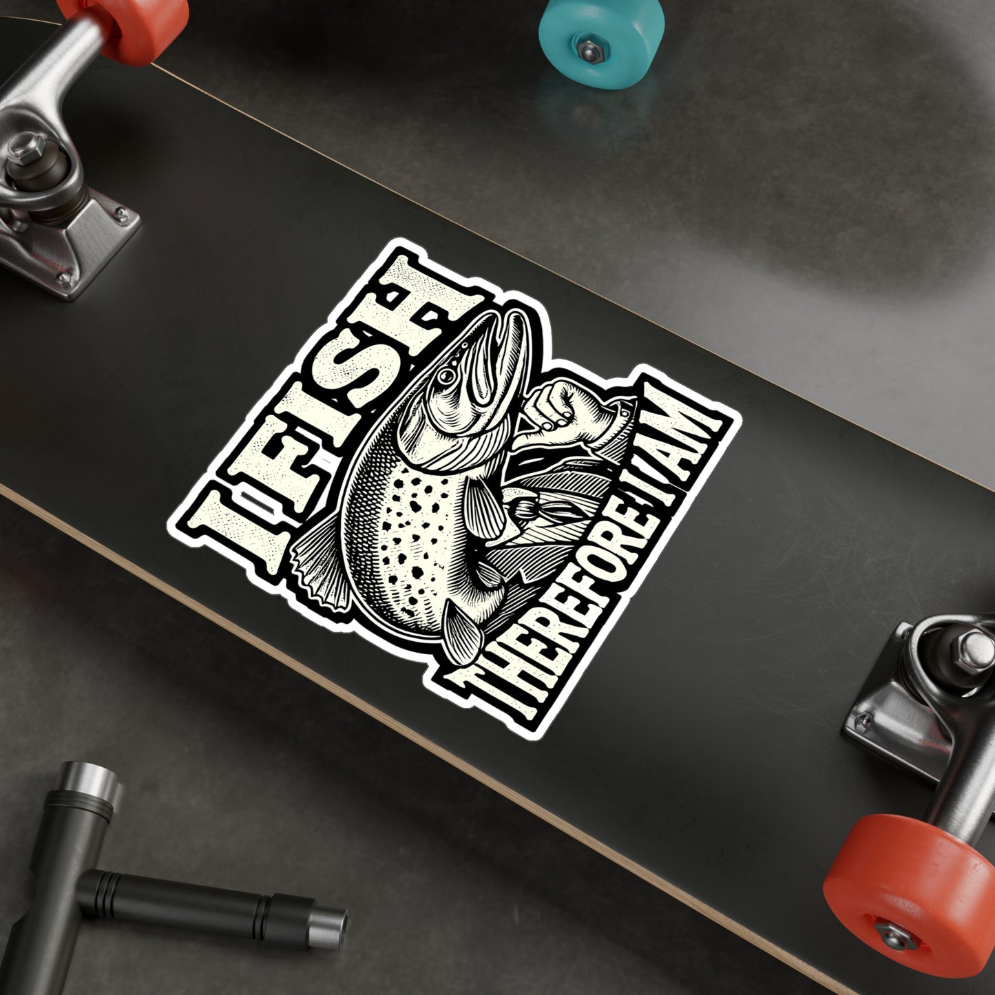 I Fish Therefore I Am - Fishing Sticker for Car Window Laptop Sticker. Water Bottle Sticker, Vinyl Bobbers Decal, Rod Sticker - Fishing Gift