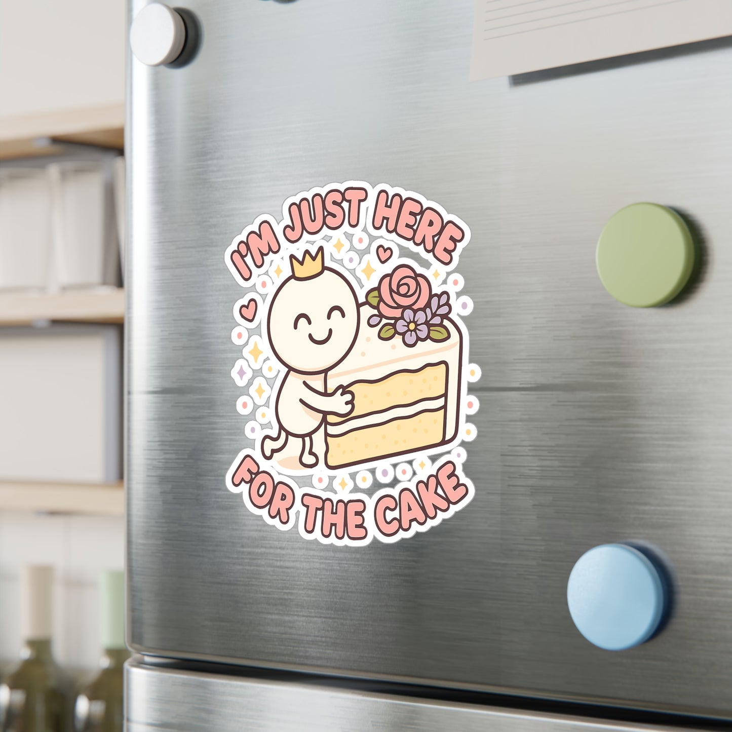 Wedding Sticker – "I'm Just Here For The Cake" Decals, Cute Floral Cake Frosting Vinyl, Waterproof, Perfect for Laptop & Water Bottle