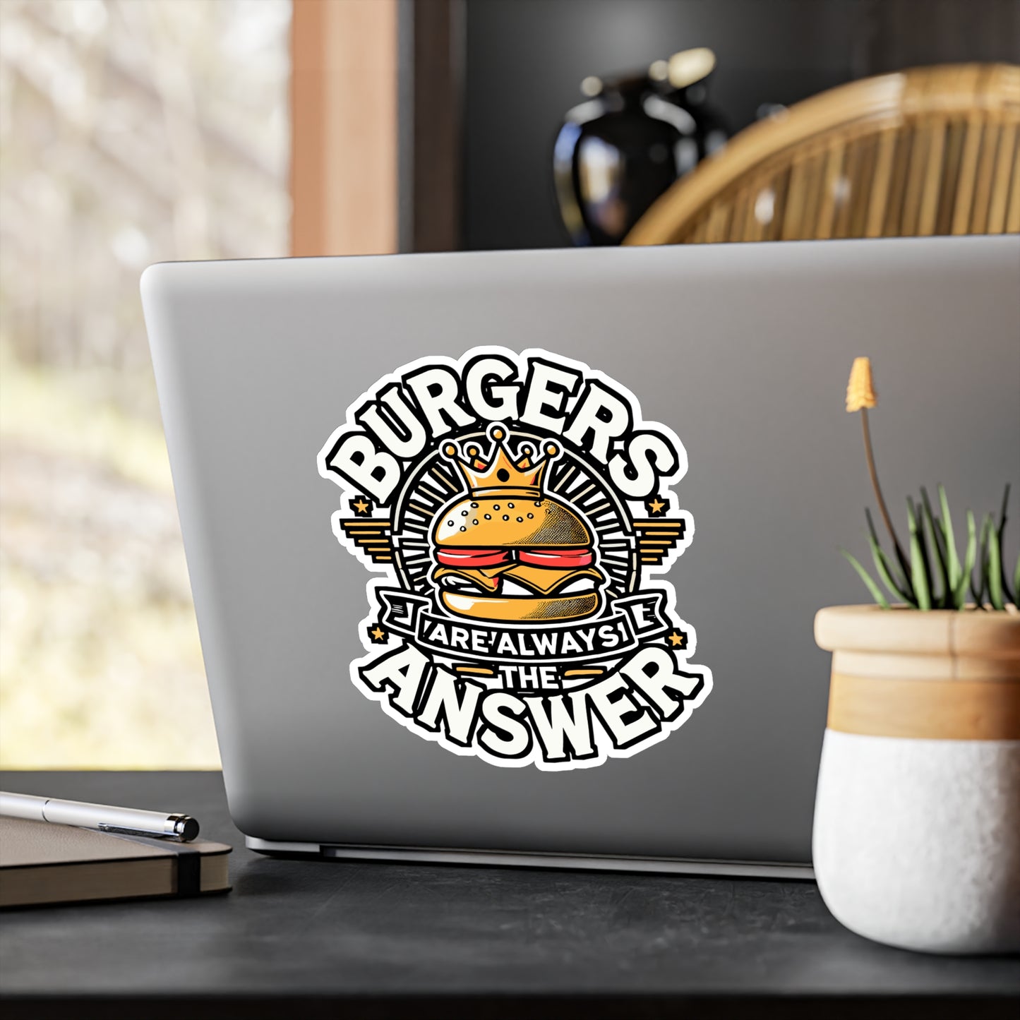 Burgers Are Always The Answer – Vinyl Burger Sticker for Laptop or Water Bottle | Funny Hamburger Decal Gift
