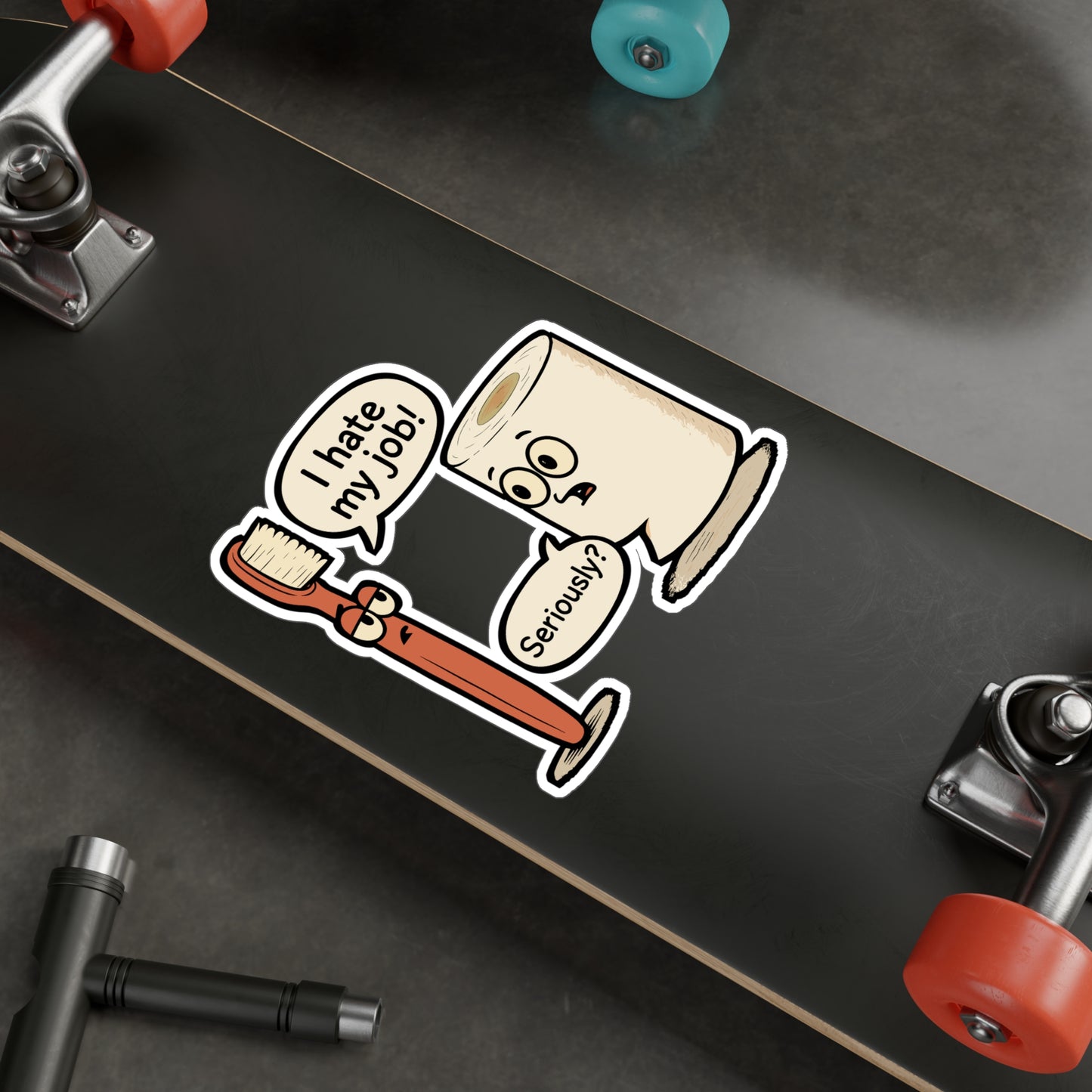 Funny Toothbrush and Toilet Paper Cartoon – Sticker for Laptop, Water Bottle & Sarcastic Humor Gifts