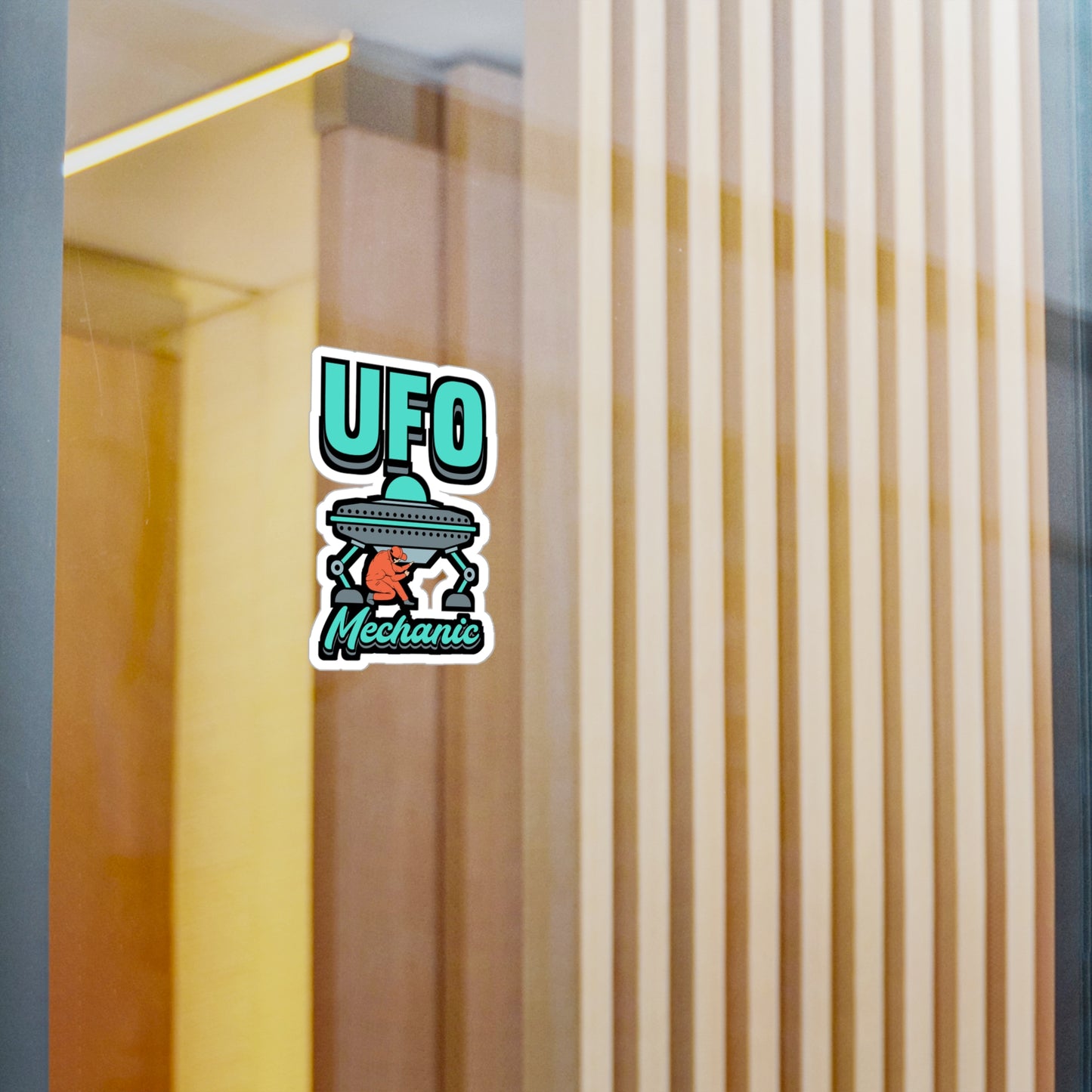 UFO Mechanic - Alien Sticker for Car Window Laptop Sticker. Water Bottle Sticker, Vinyl Space Decal, Area 51 Sticker - Alien Gift