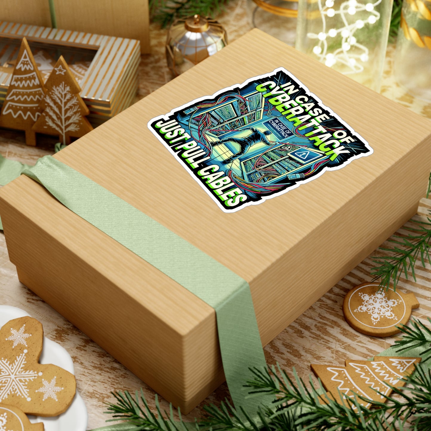 In Case Of Cyberattack Just Pull Cables - Cybersecurity Sticker for Laptop Sticker. Water Bottle Sticker, Vinyl IT joke Decal - Cybersecurity Gift