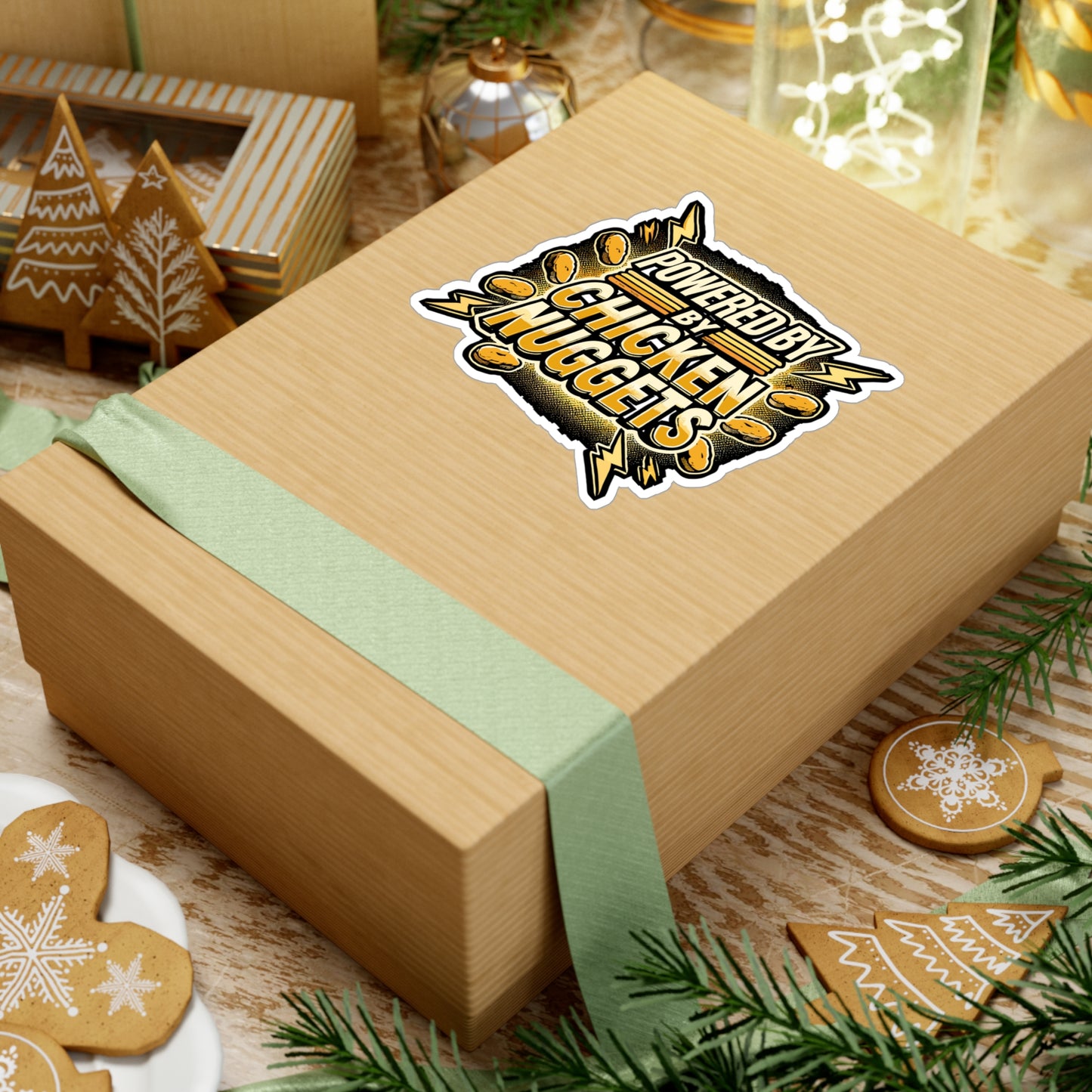 Powered By Chicken Nuggets – Funny Chicken Nugget Sticker for Laptop, Water Bottle or Notebook | Cute Chick Gift Idea