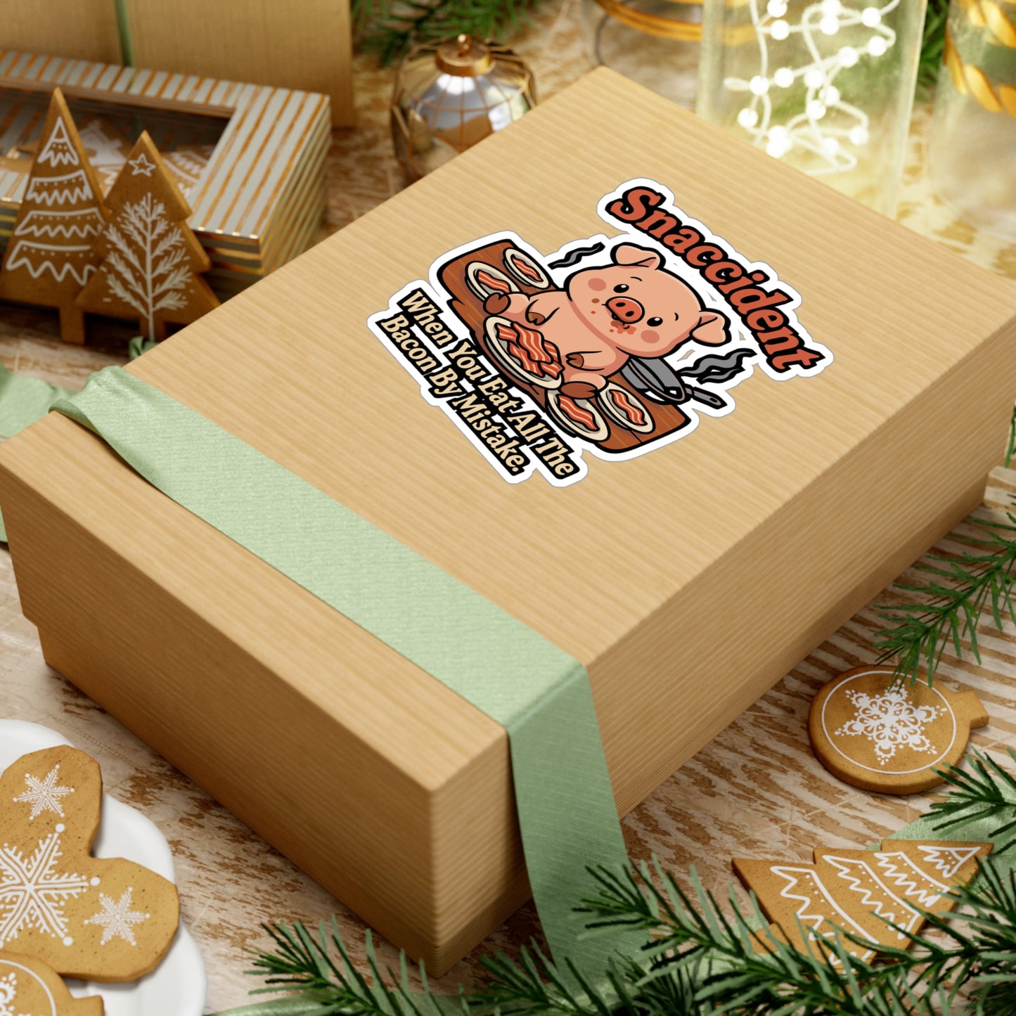 Snaccident: When You Eat All The Bacon By Mistake - Bacon Sticker for Laptop or Water Bottle - Funny Gift for Food Lovers