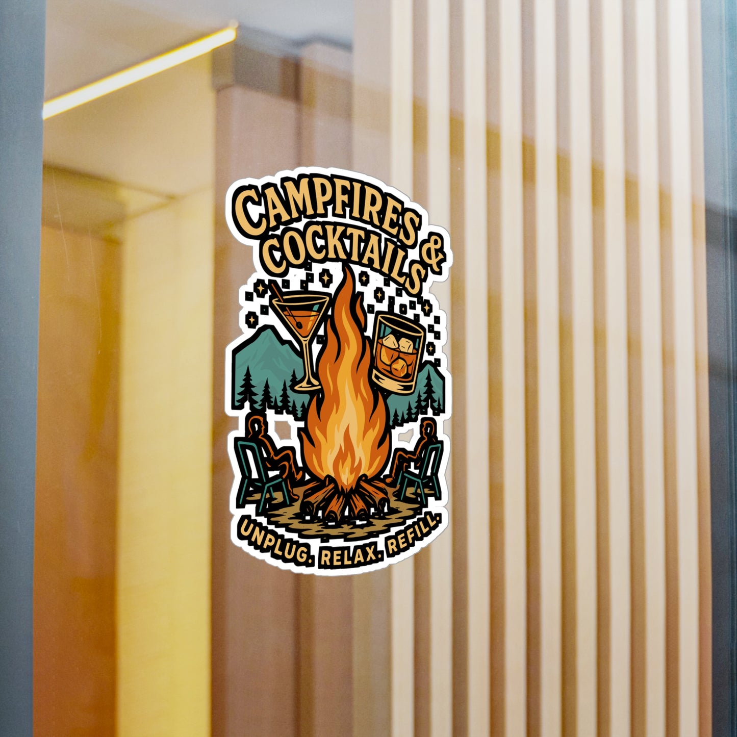Campfires & Cocktails – Camping Sticker for Laptop or Water Bottle | Vinyl S’mores Decal, Outdoor Adventure Gift