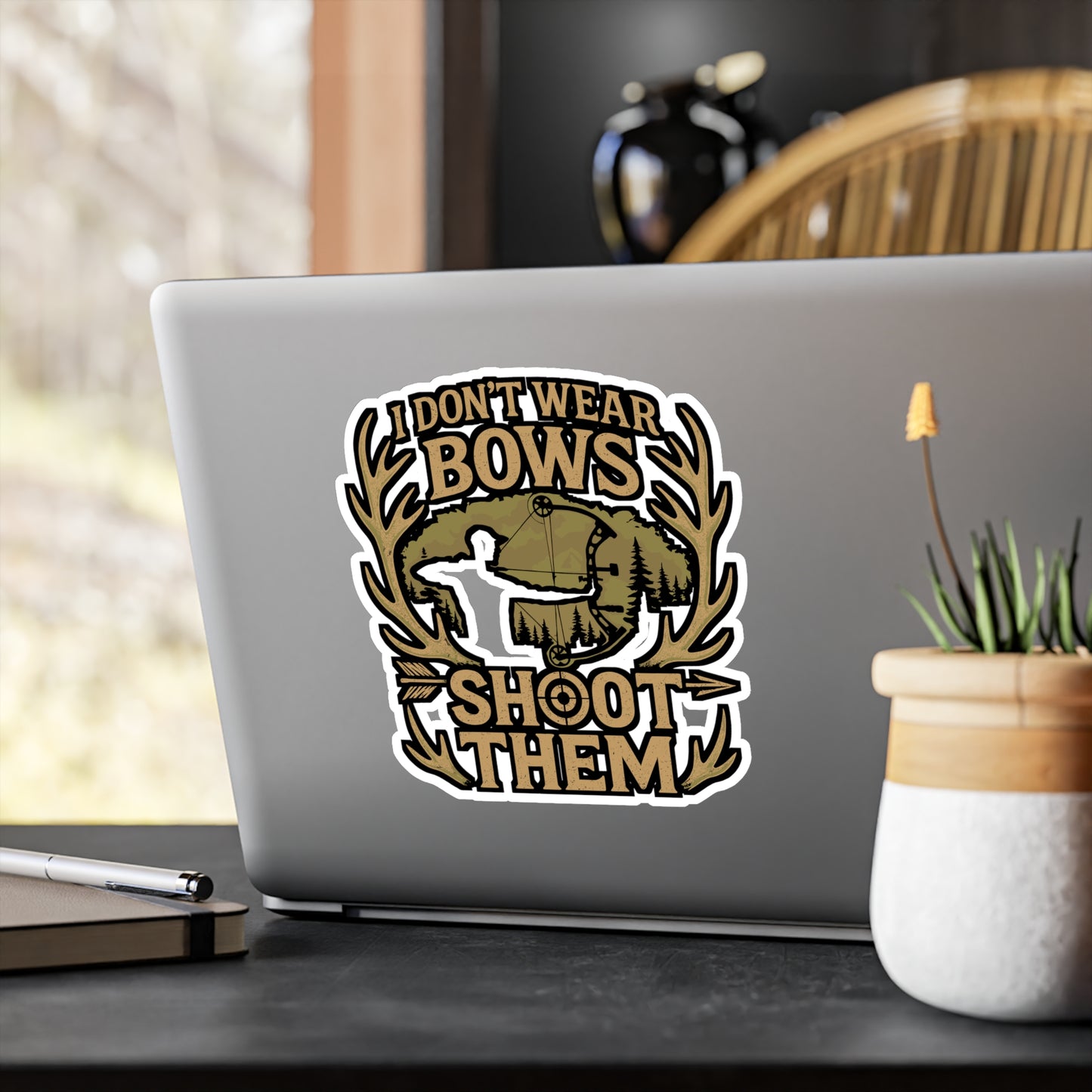 I Don't Wear Bows I Shoot Them – Bowhunting Sticker for Laptop or Water Bottle | Vinyl Decal, Funny Archery Gift for Hunters